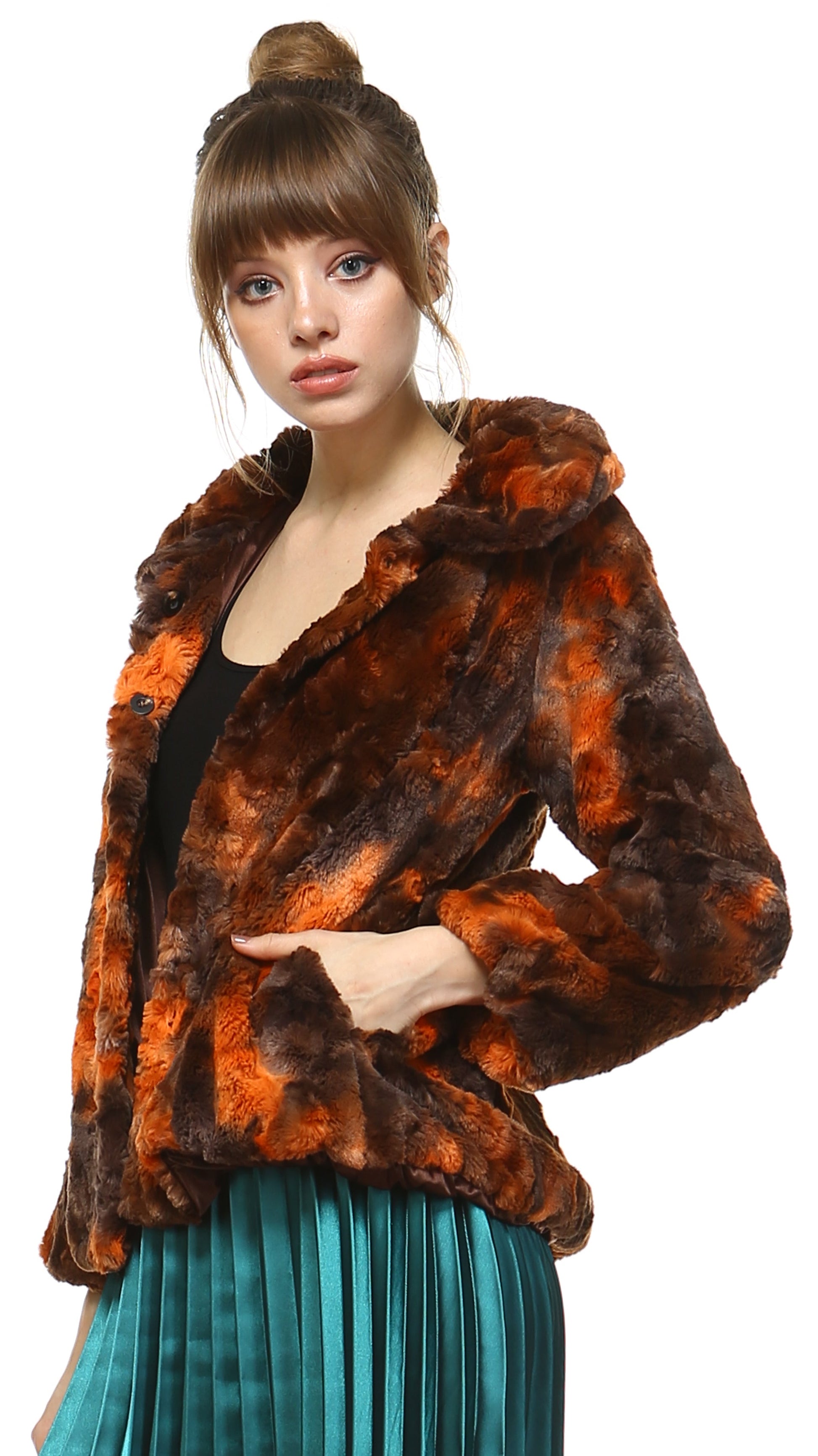 Faux Fur Tie-Dye Rosette Fur Jacket - Shop Lev