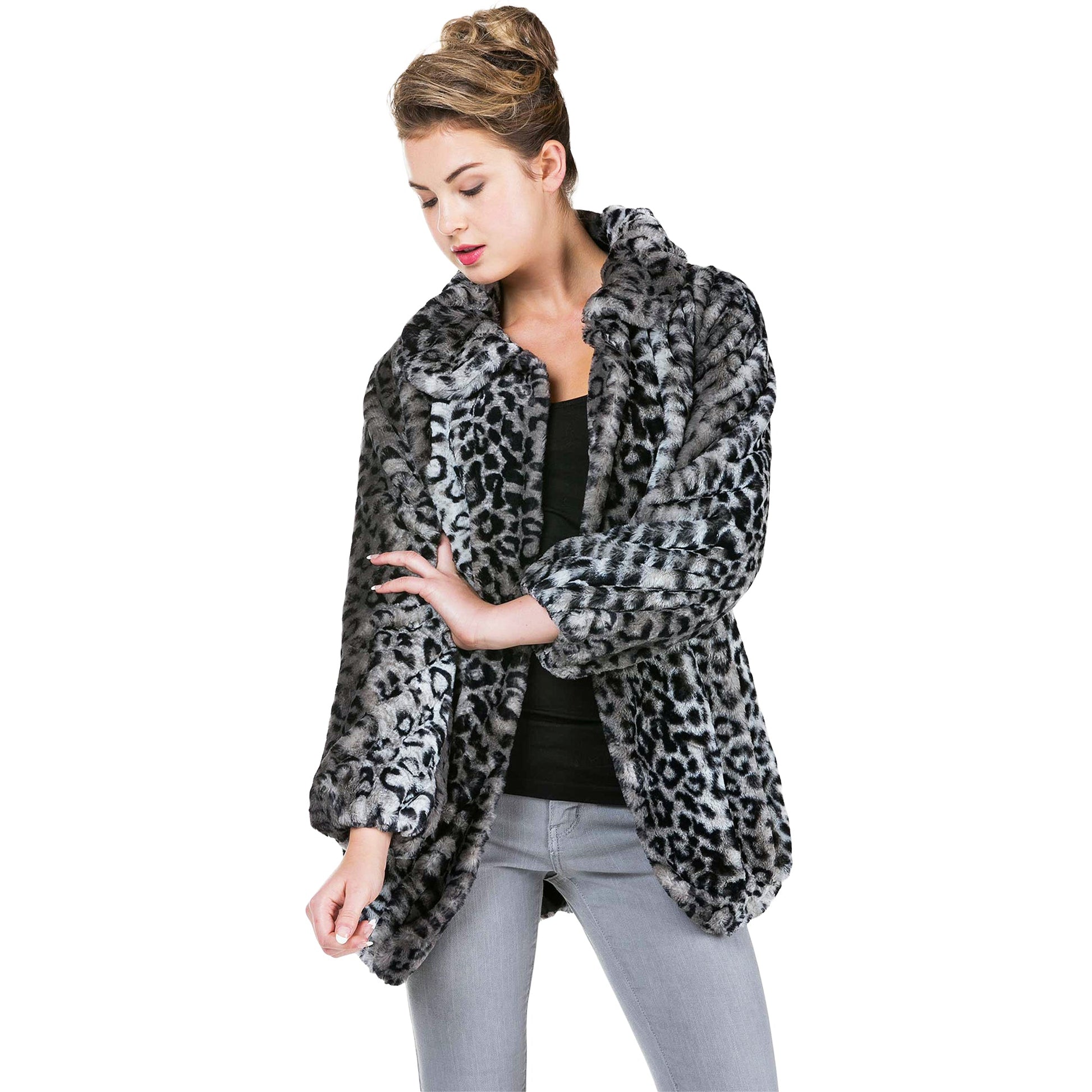 Women's Faux Fur Jacket with Faux Leather Belt - Shop Lev