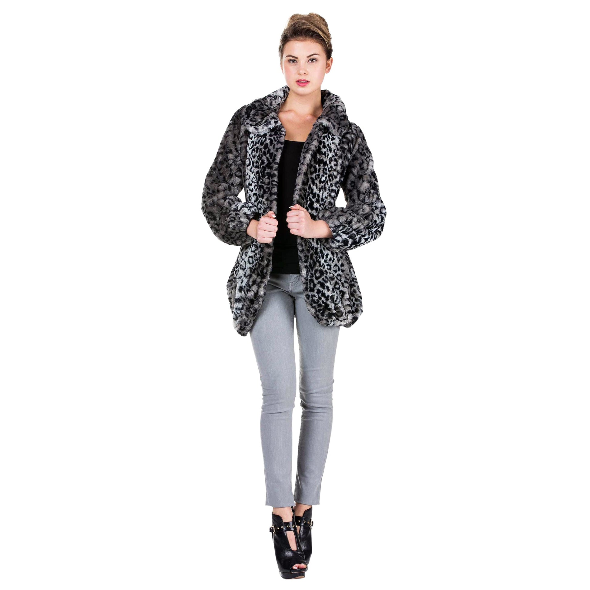 Women's Faux Fur Jacket with Faux Leather Belt - Shop Lev