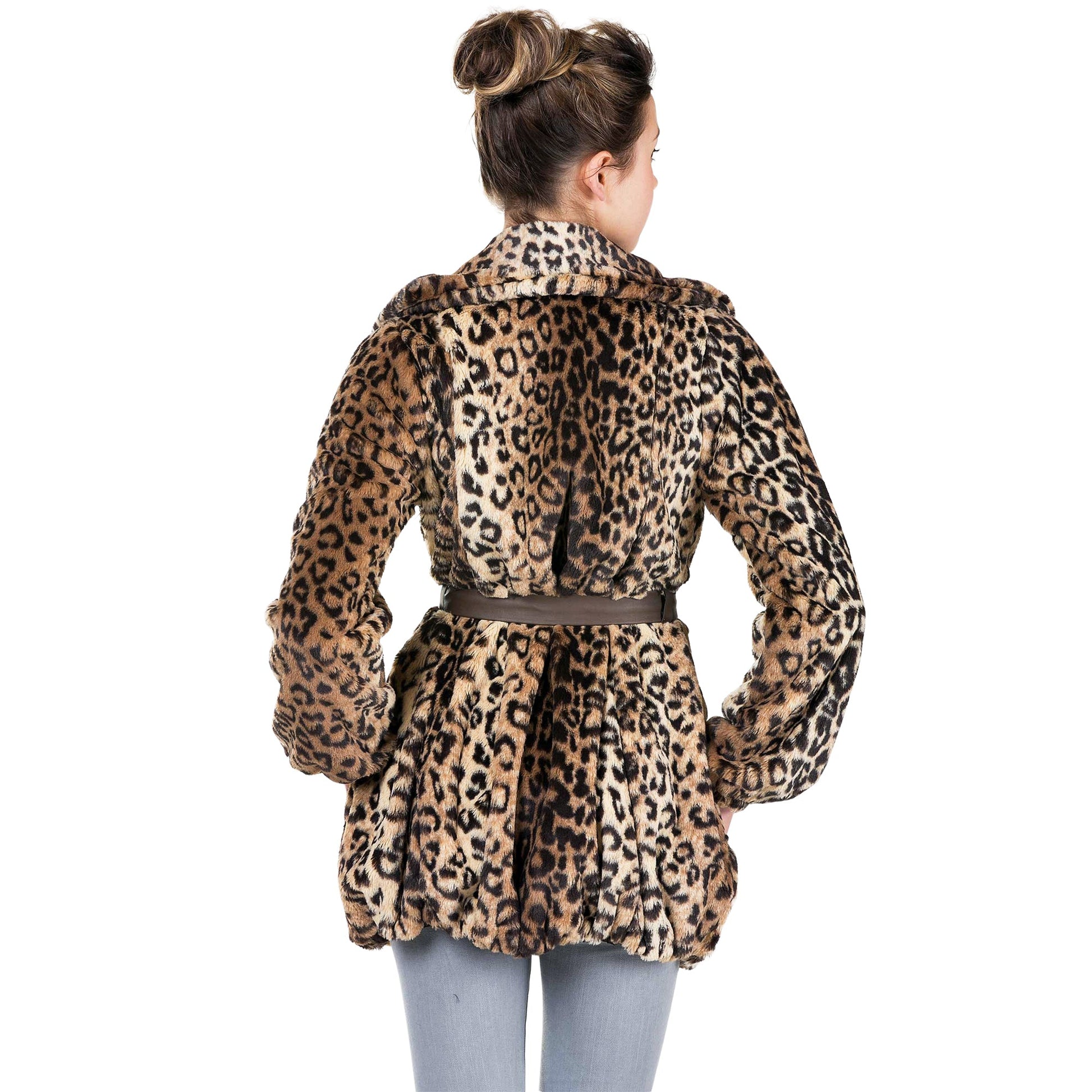 Women's Faux Fur Jacket with Faux Leather Belt - Shop Lev