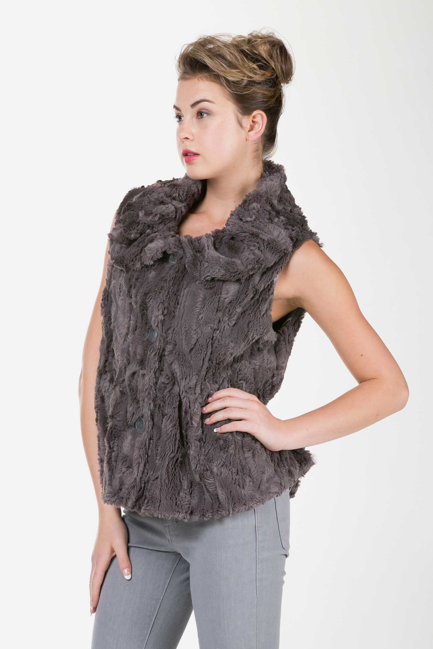 Flare Faux Fur Button Down Vest - Shop Lev