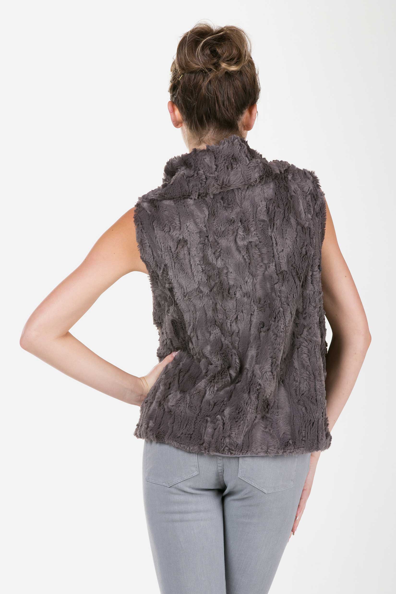 Flare Faux Fur Button Down Vest - Shop Lev