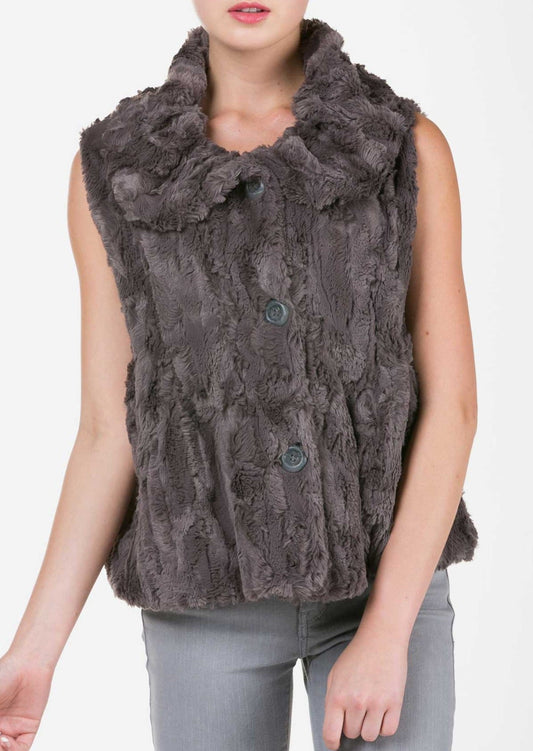 Flare Faux Fur Button Down Vest - Shop Lev