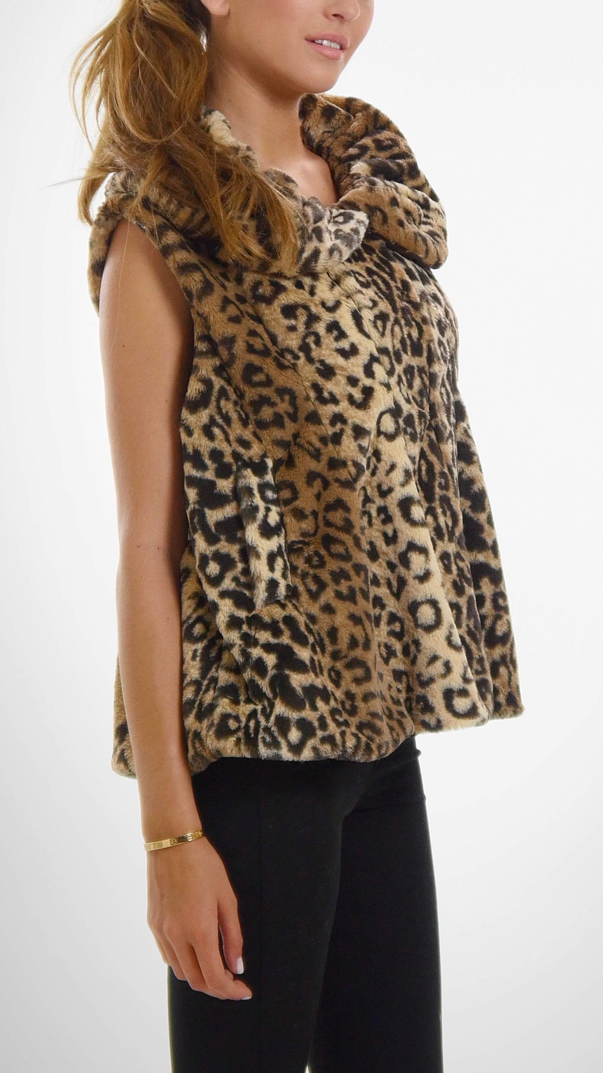 Flare Faux Fur Button Down Vest - Shop Lev