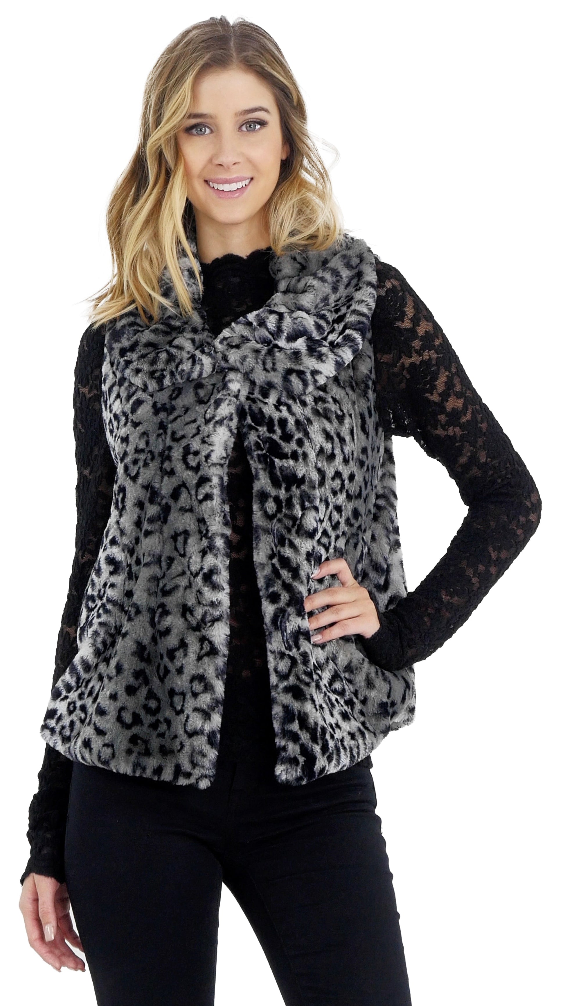 Flare Faux Fur Button Down Vest - Shop Lev