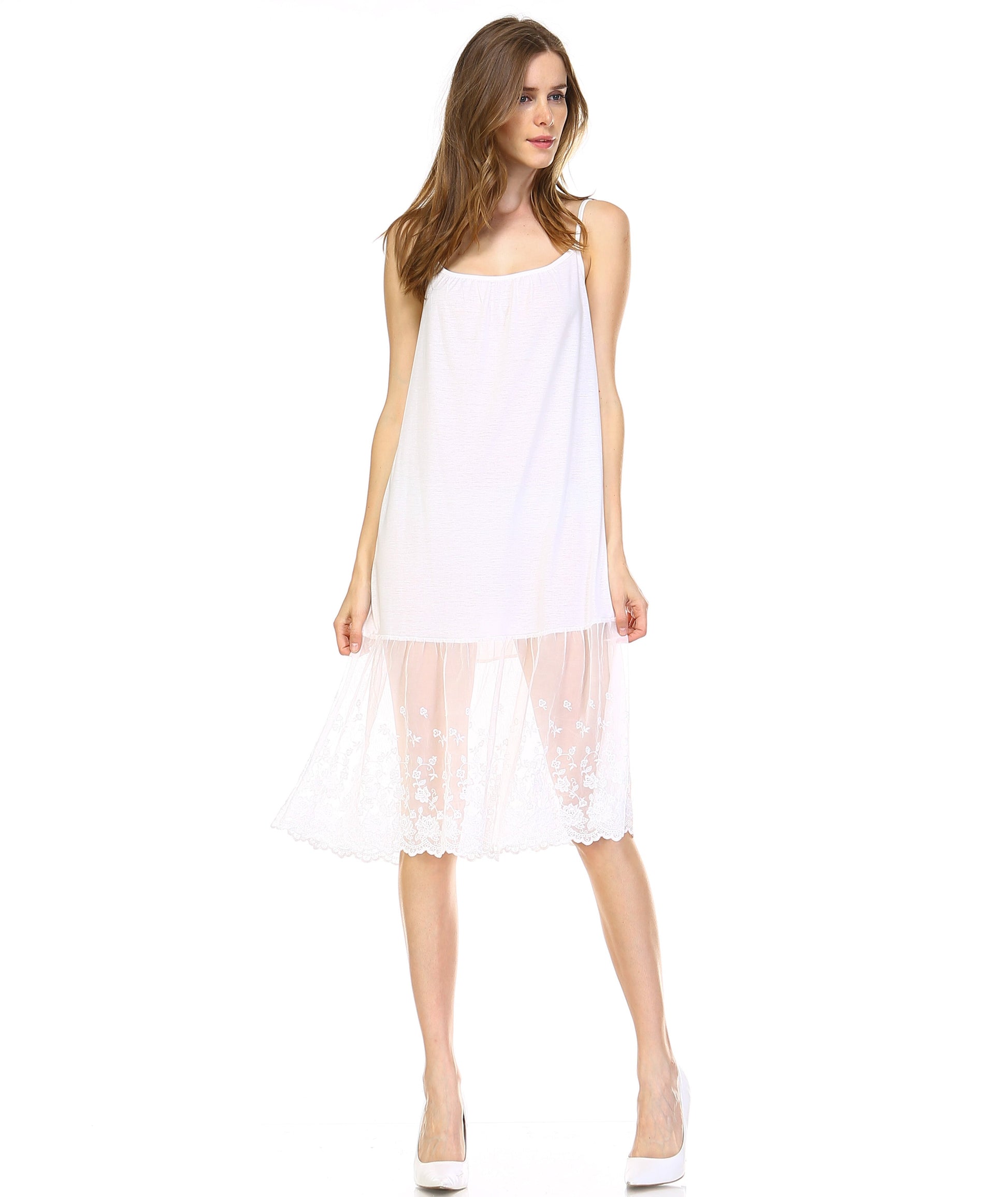 Women's Knit Long Lace Trim Full Slip Dress - Shop Lev