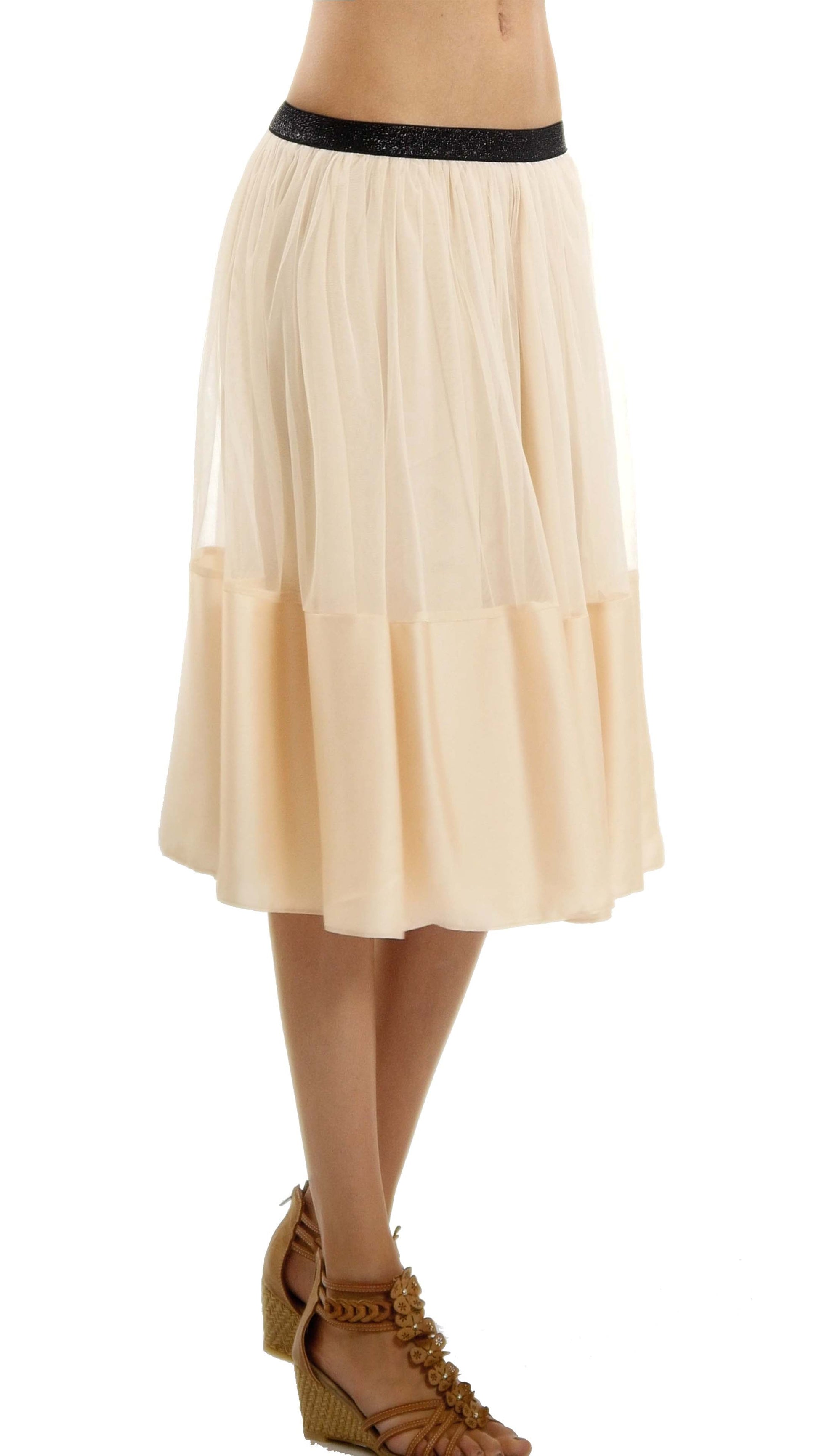 Women's Wide Satin Finished Midi Tulle Ballet Skirt - Shop Lev