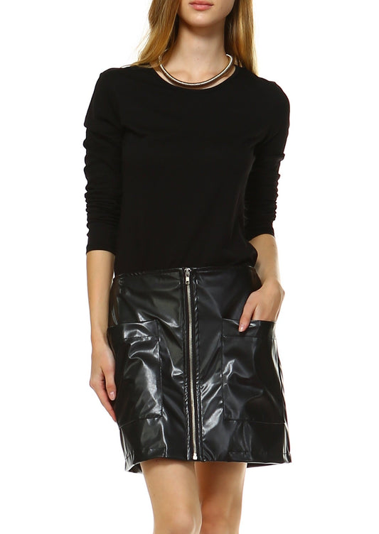 Women's Two Pocket Faux Leather Mini Skirt - Shop Lev