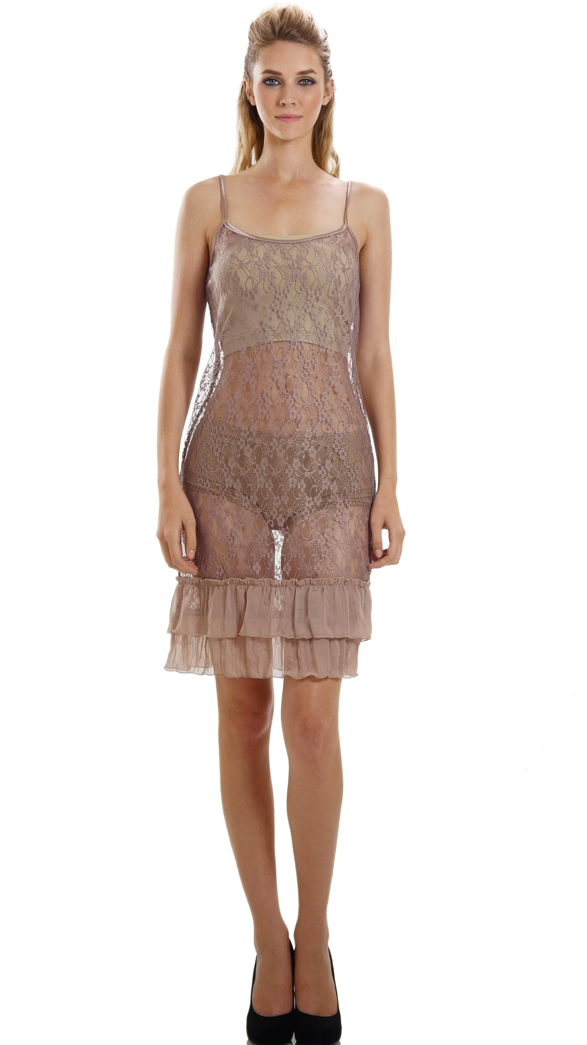 Melody See-through Baby-doll lace slip with ruffles - Shop Lev