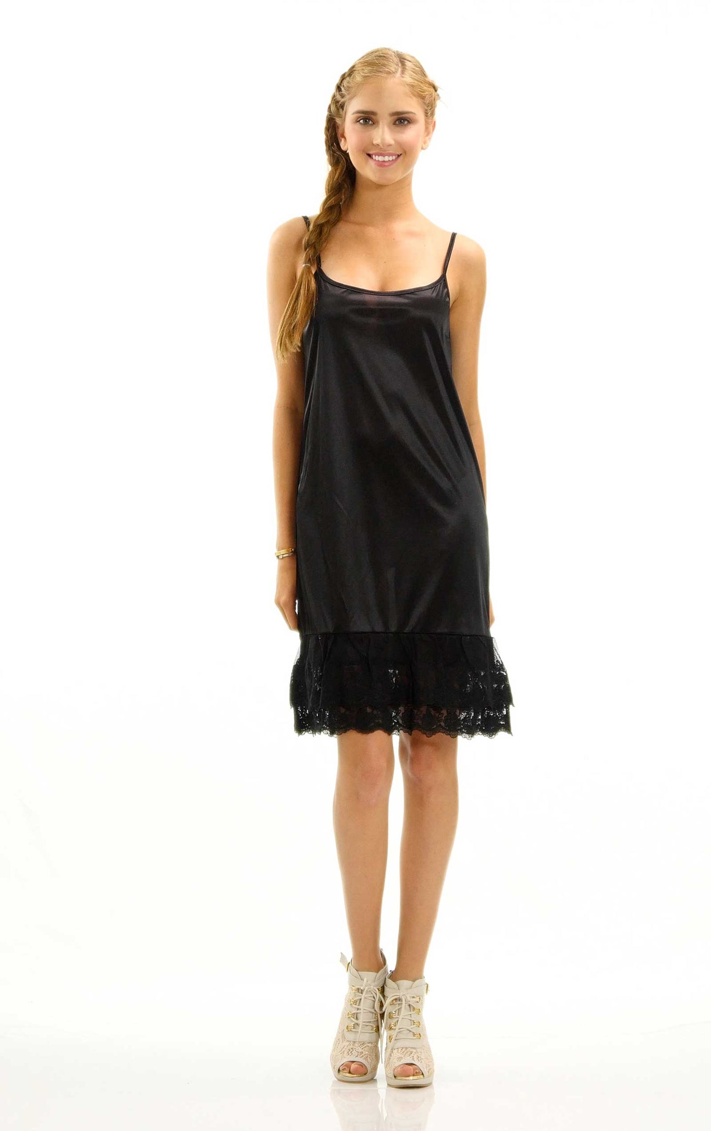 Women double lace bottom satin full slip - Shop Lev