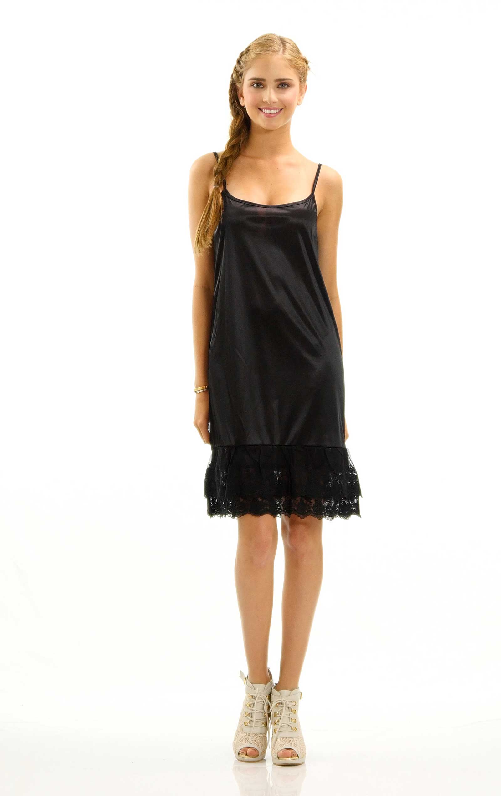 Women double lace bottom satin full slip - Shop Lev