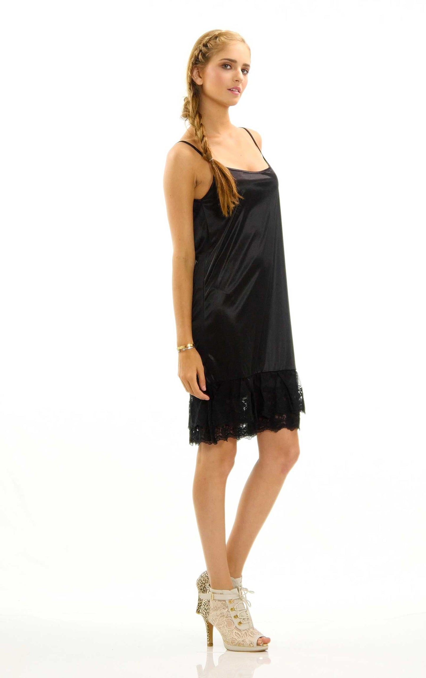 Women double lace bottom satin full slip - Shop Lev