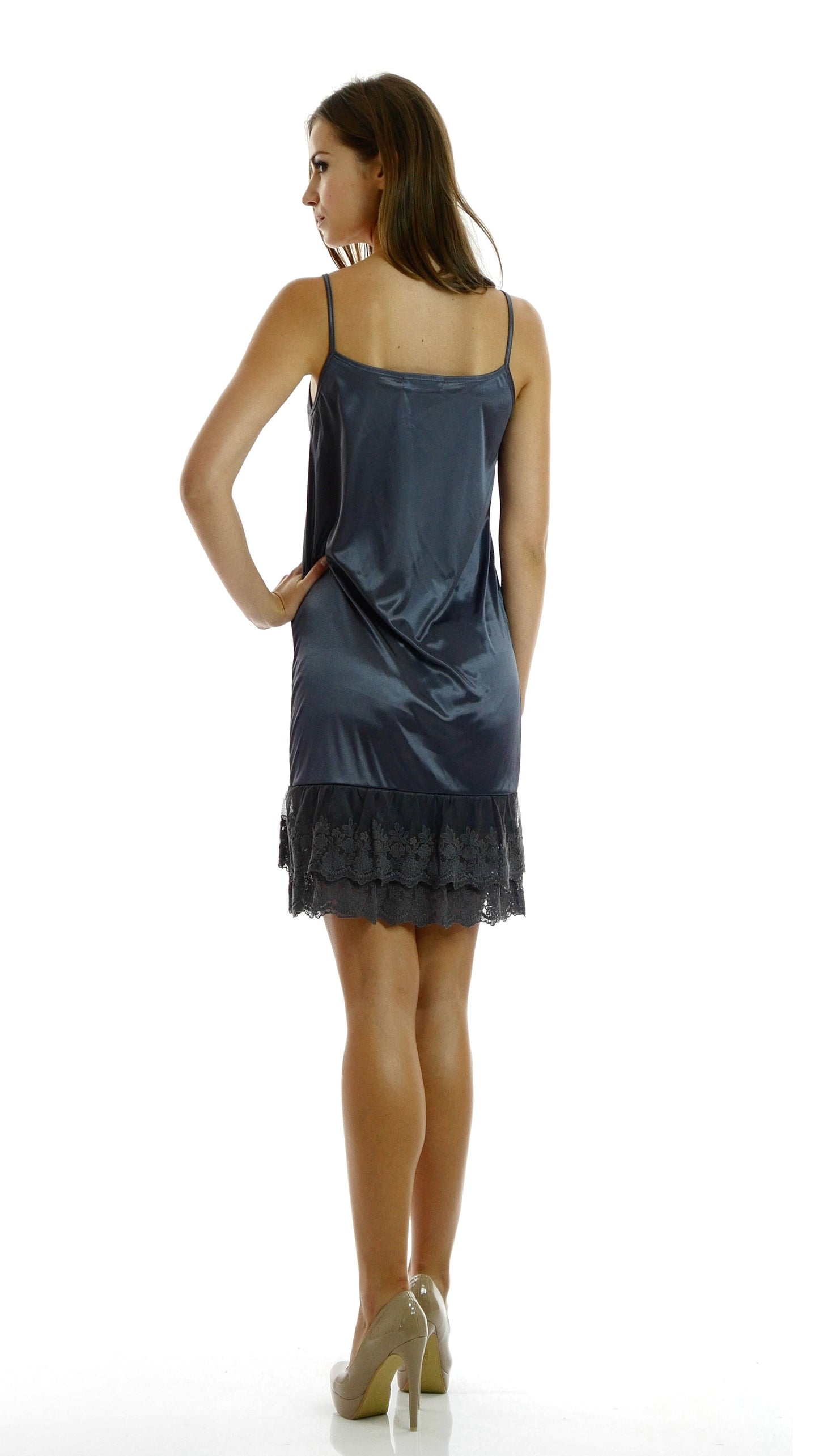 Women double lace bottom satin full slip - Shop Lev