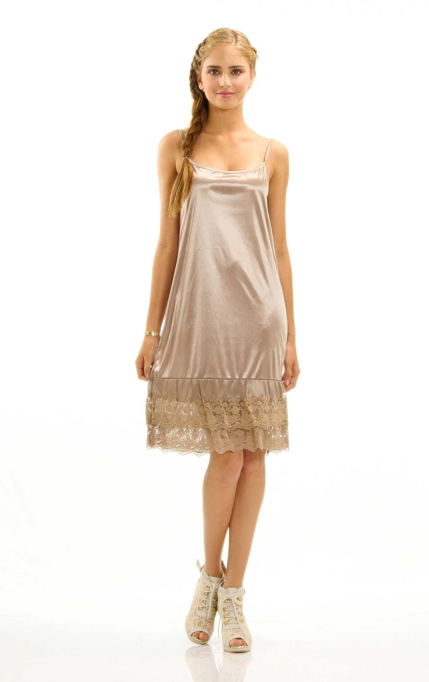 Women double lace bottom satin full slip - Shop Lev