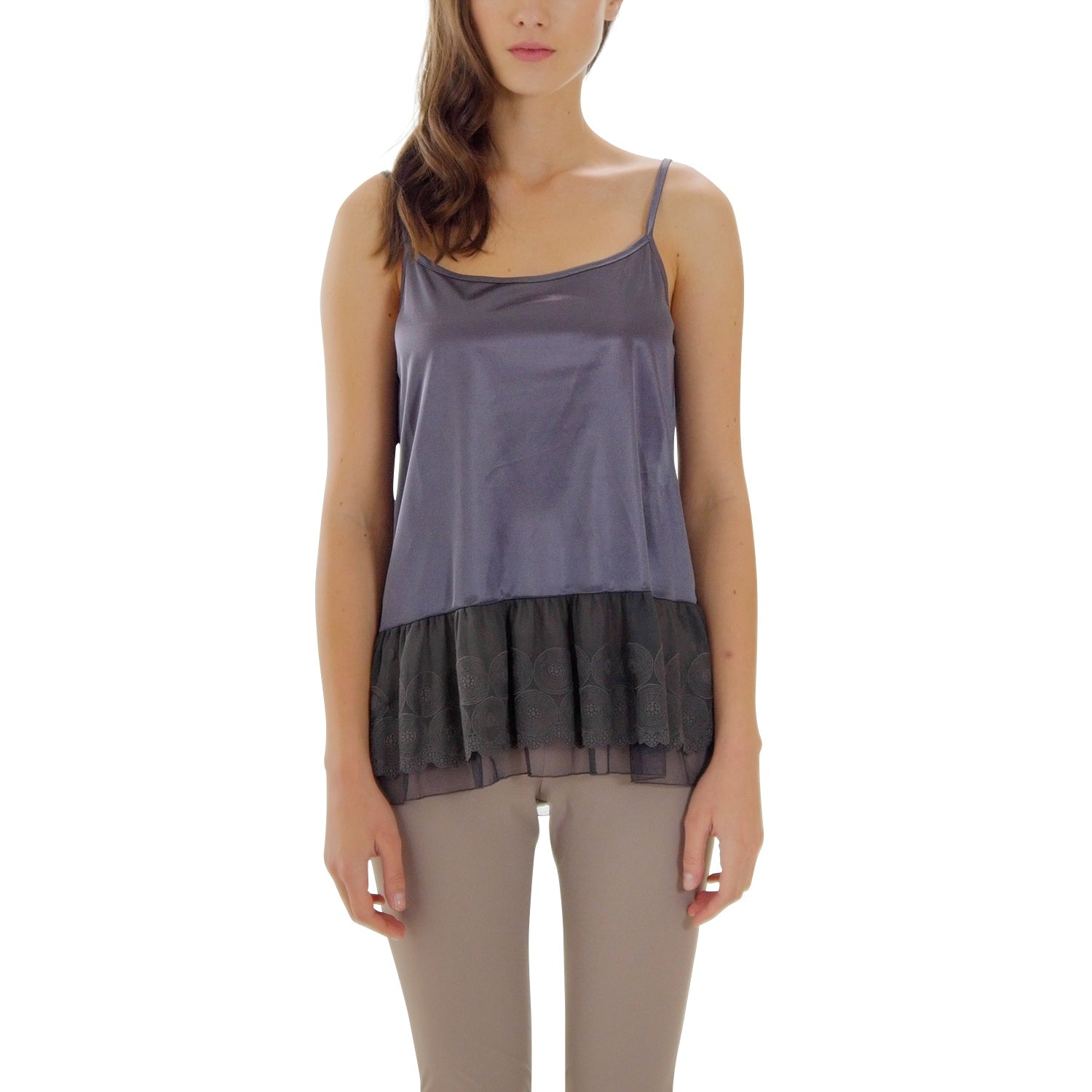 Satin Camisole Top Extender with circle lace bottom - Shop Lev