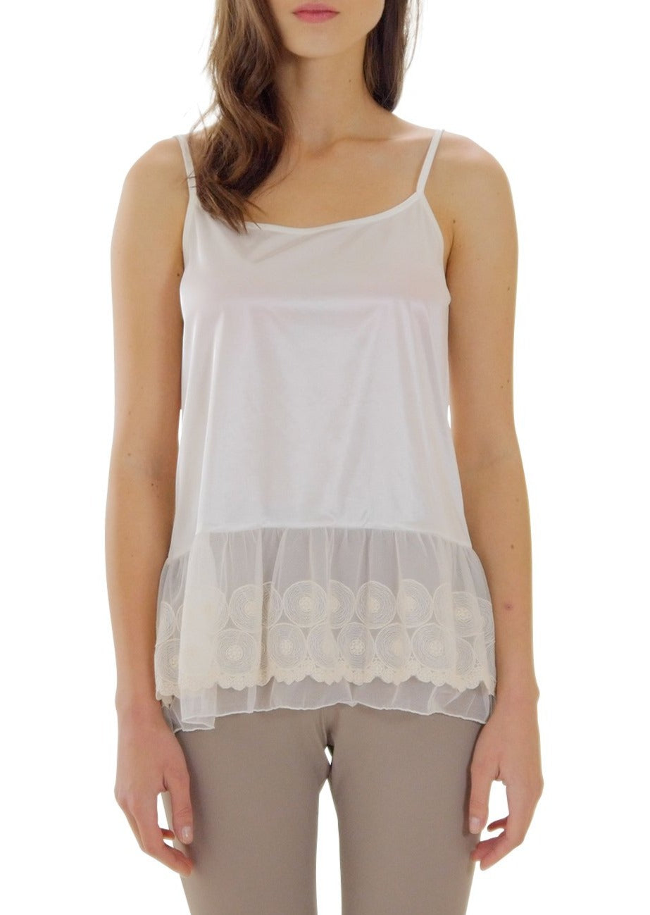 Satin Camisole Top Extender with circle lace bottom - Shop Lev