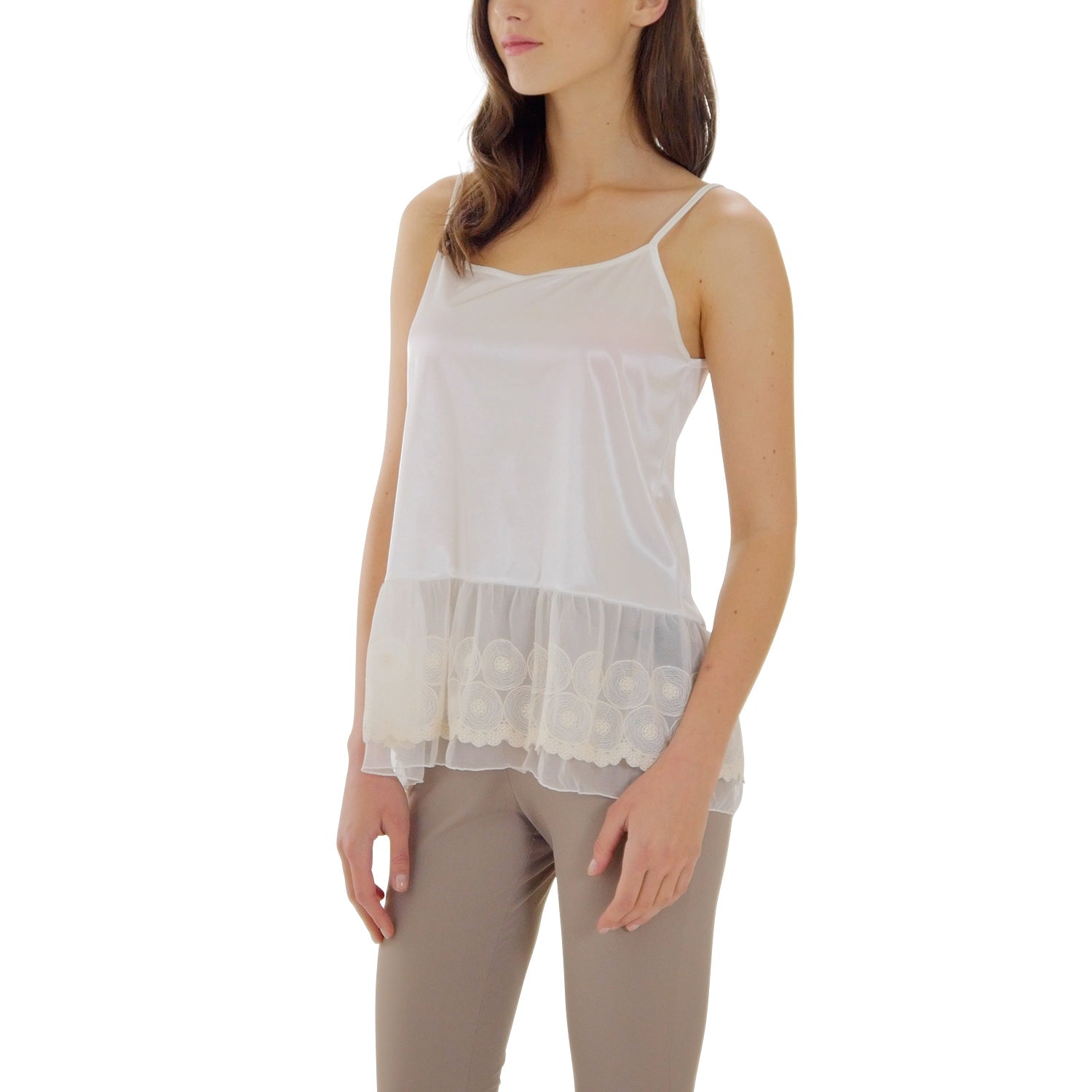 Satin Camisole Top Extender with circle lace bottom - Shop Lev