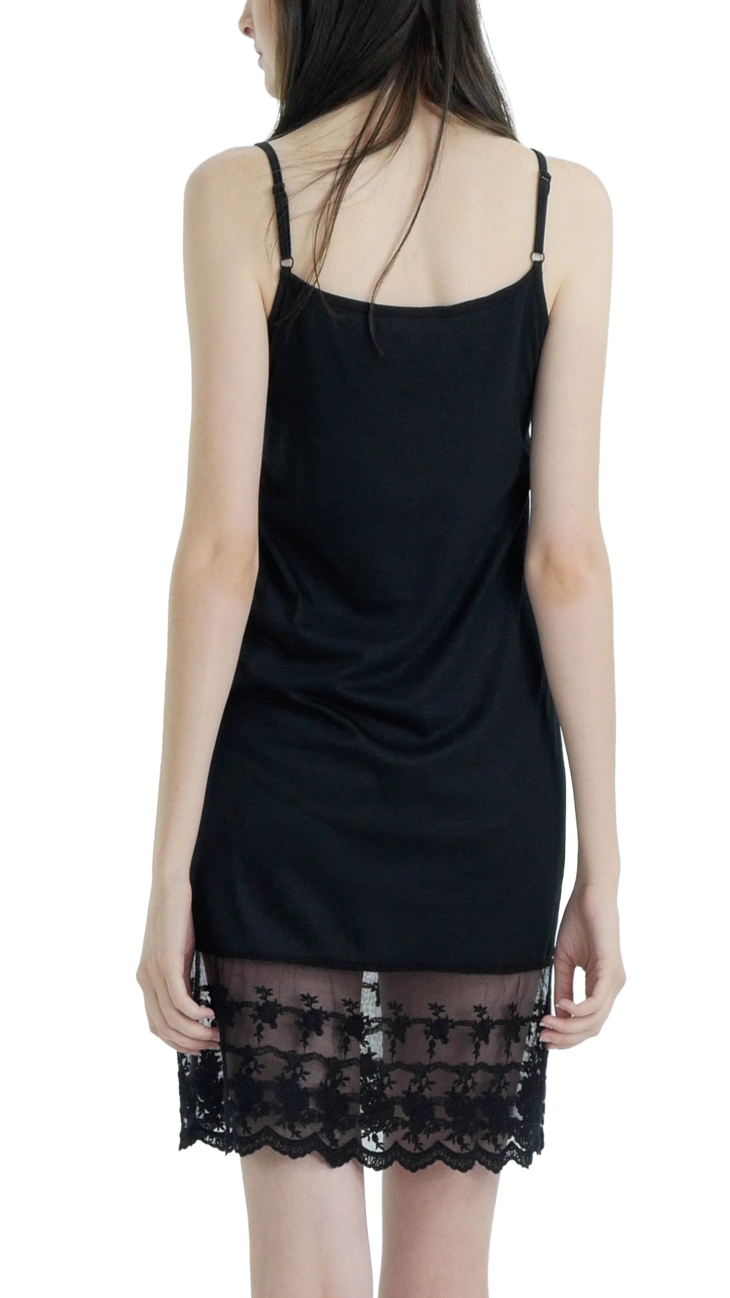 Women lace hem knit full slip with adjustable straps for top/tunic extender - Shop Lev