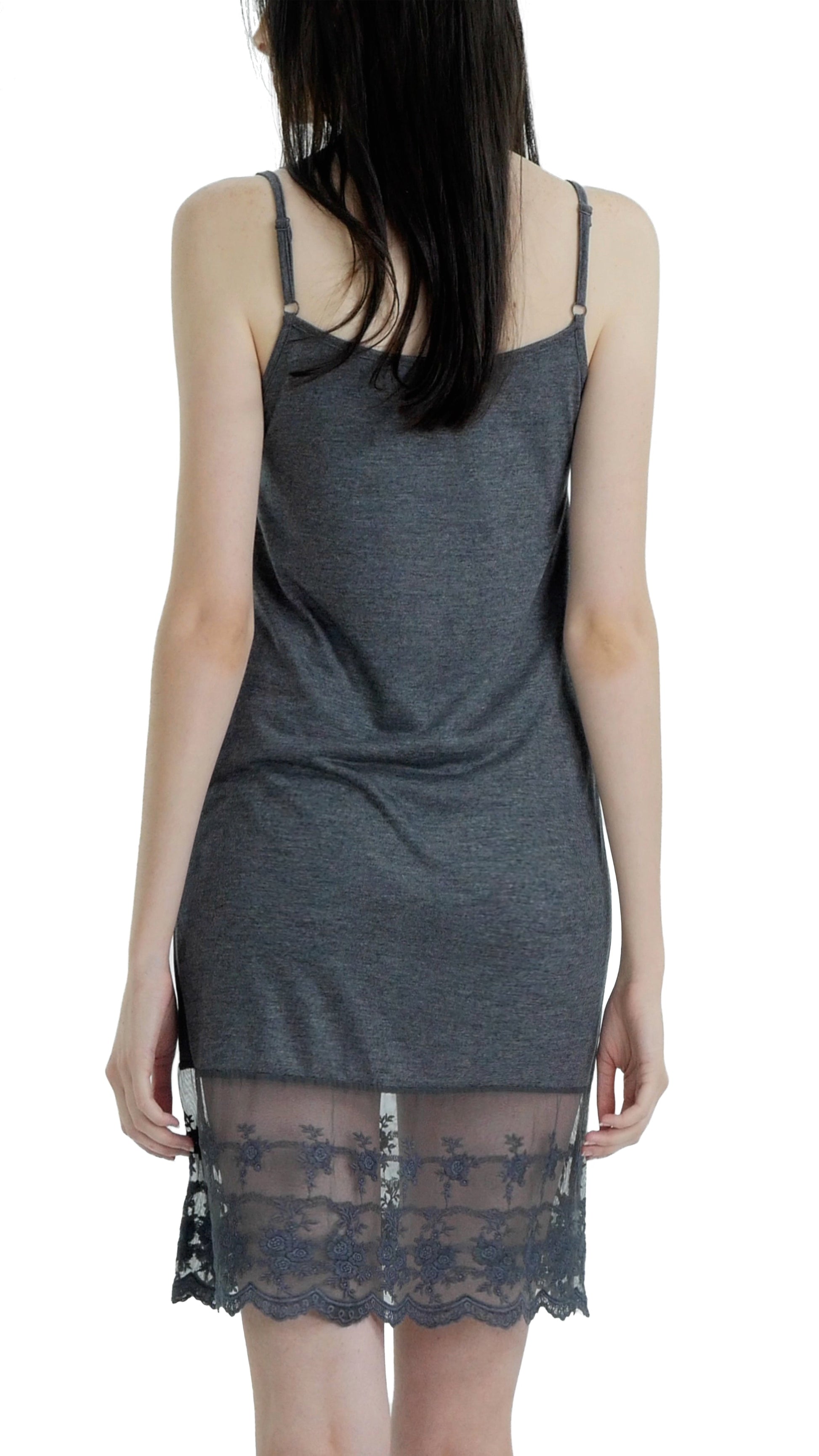Women lace hem knit full slip with adjustable straps for top/tunic extender - Shop Lev