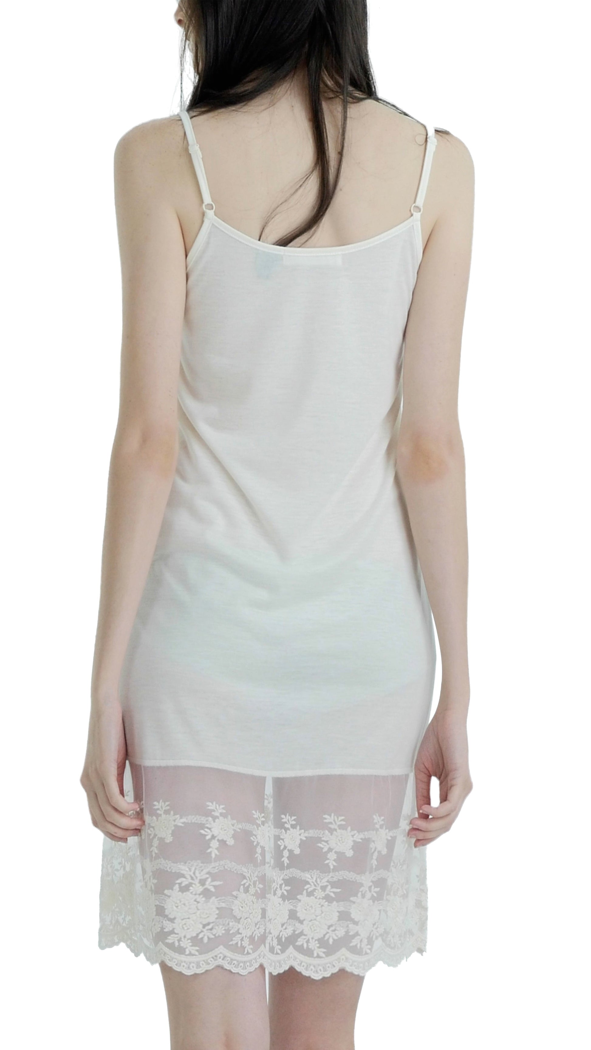 Women lace hem knit full slip with adjustable straps for top/tunic extender - Shop Lev