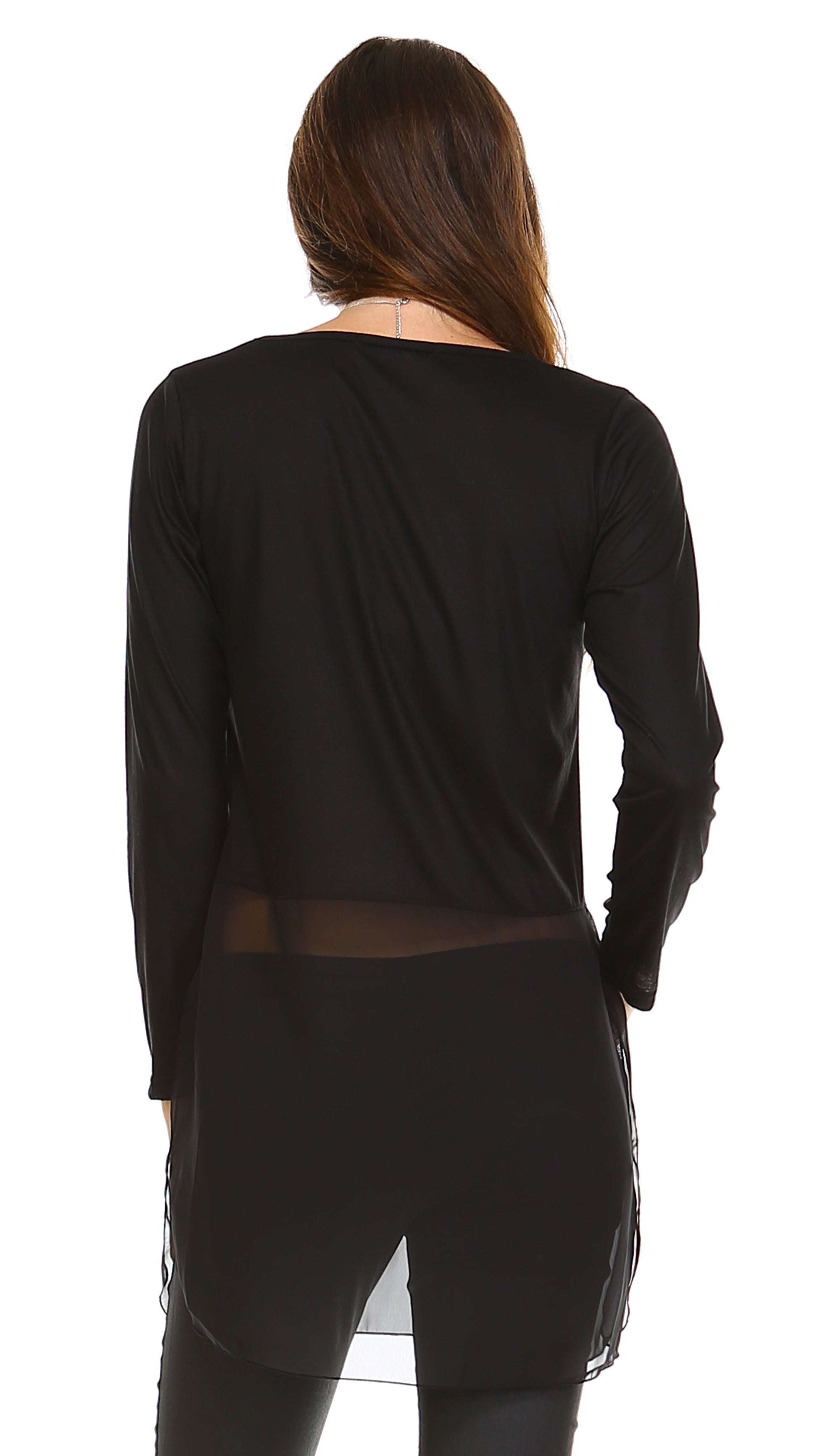 Women's Long Sleeve Round Neck Top Extender with Sheer Chiffon Bottom - Shop Lev