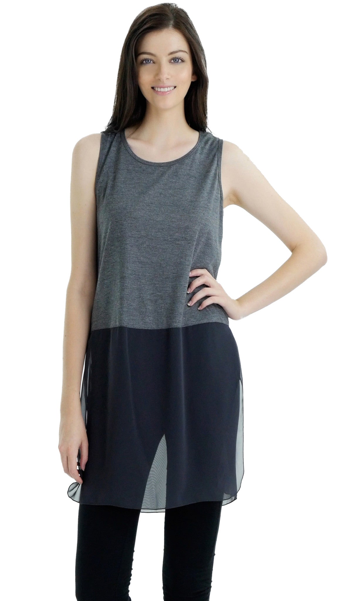 Women Crop Tank Top Extender with sheer bottom slit - Shop Lev