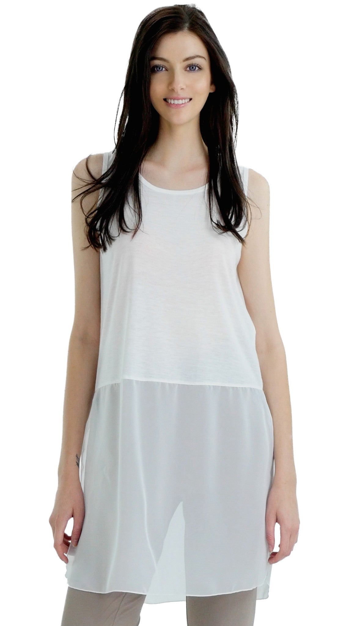 Women Crop Tank Top Extender with sheer bottom slit - Shop Lev