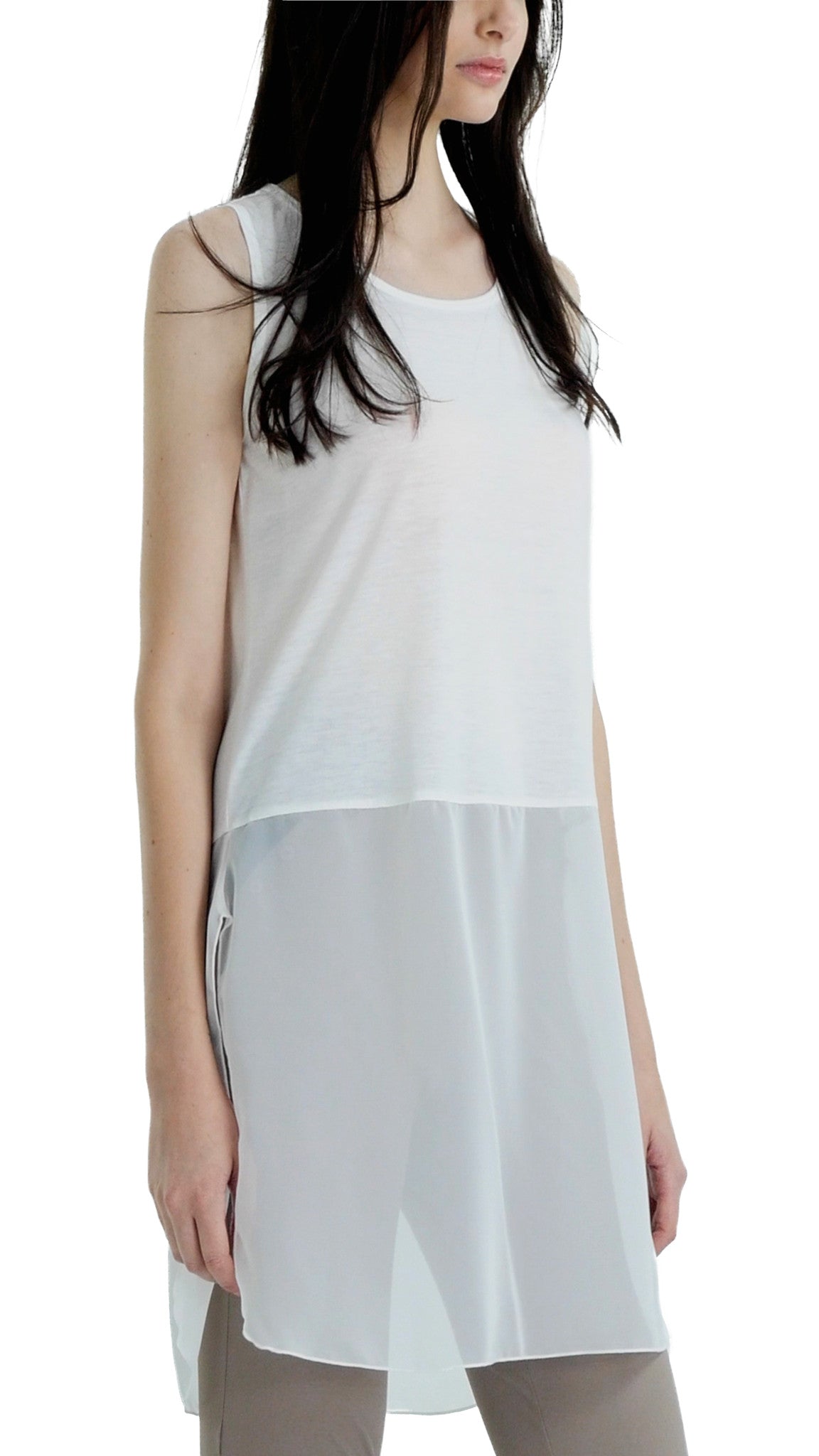 Women Crop Tank Top Extender with sheer bottom slit - Shop Lev