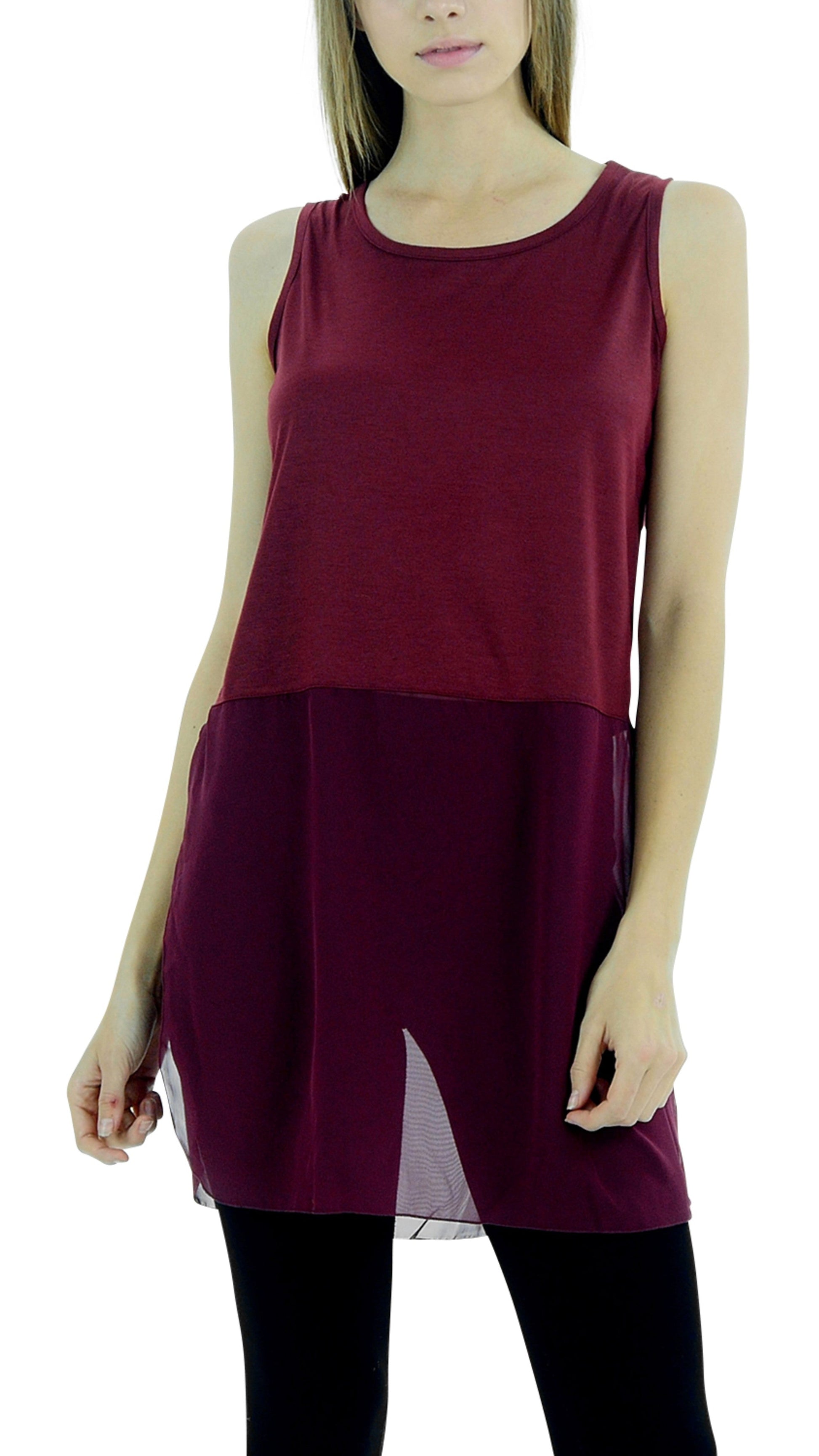 Women Crop Tank Top Extender with sheer bottom slit - Shop Lev