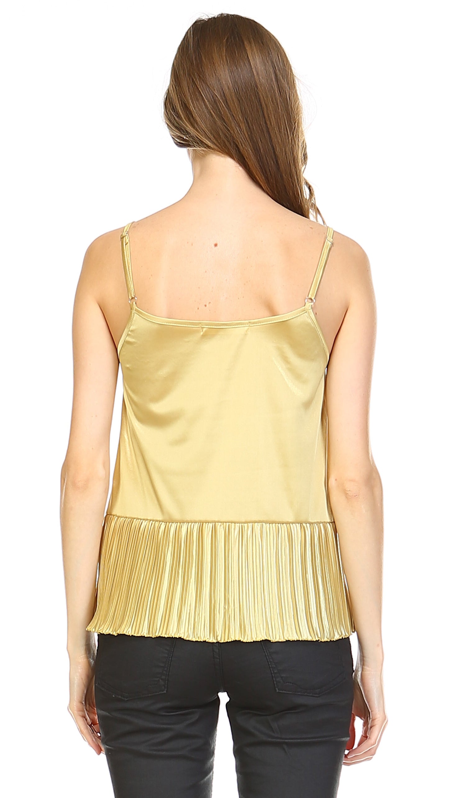 Lace Neck Trim Satin Camislole with ruffle - Shop Lev