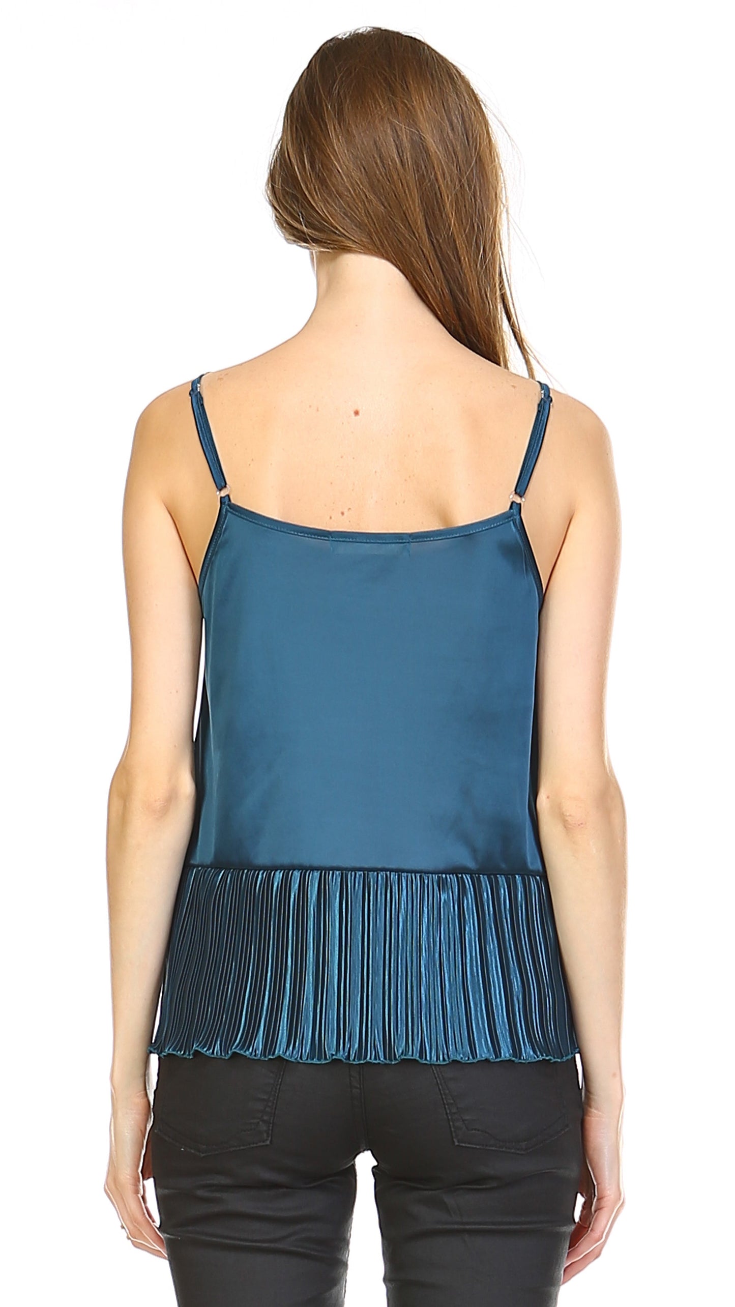Lace Neck Trim Satin Camislole with ruffle - Shop Lev
