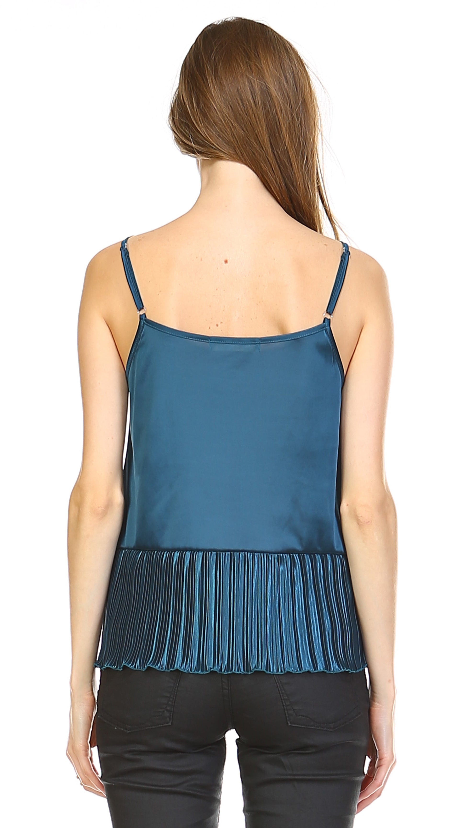 Lace Neck Trim Satin Camislole with ruffle - Shop Lev