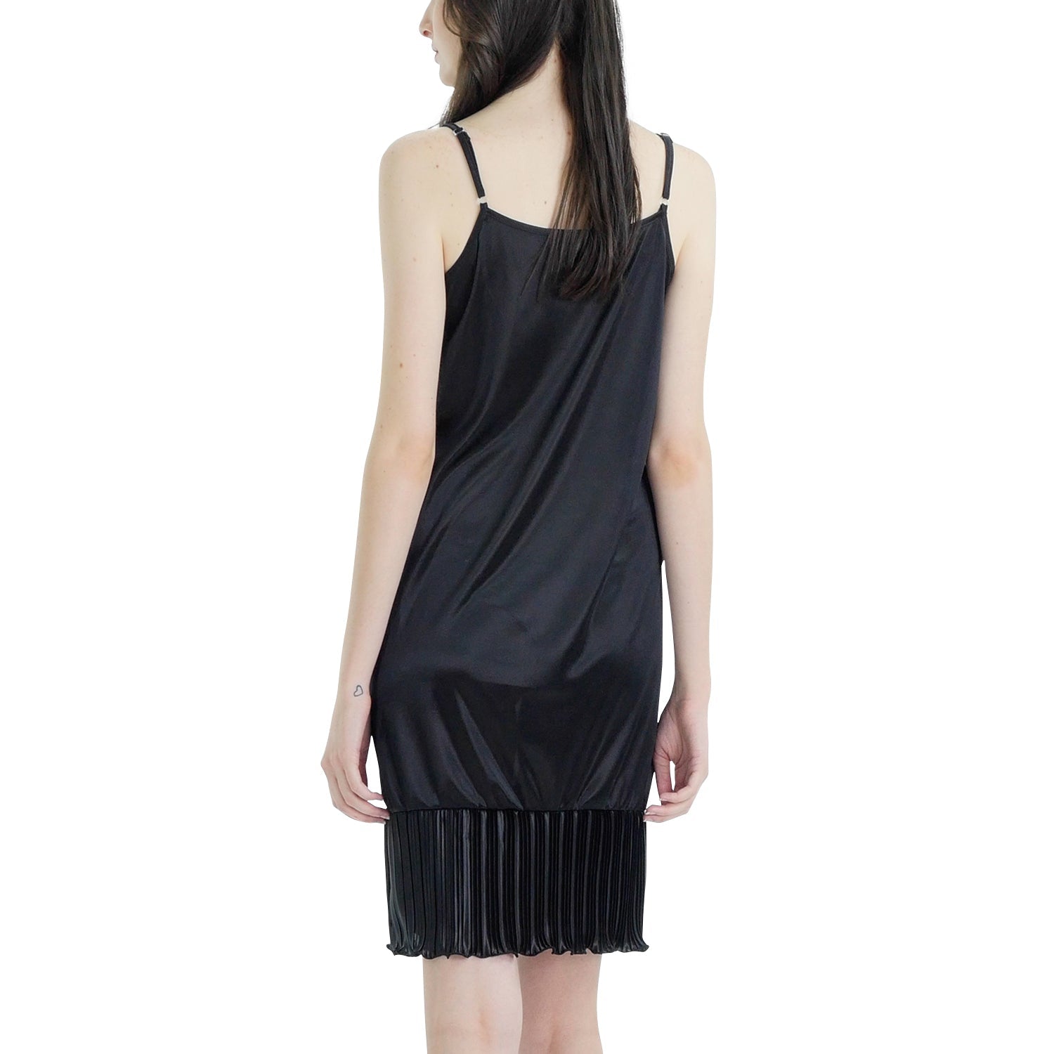 Women Satin Full Slip Lace Trim on Neck with Pleated Bottom - Non Seethrough - Shop Lev