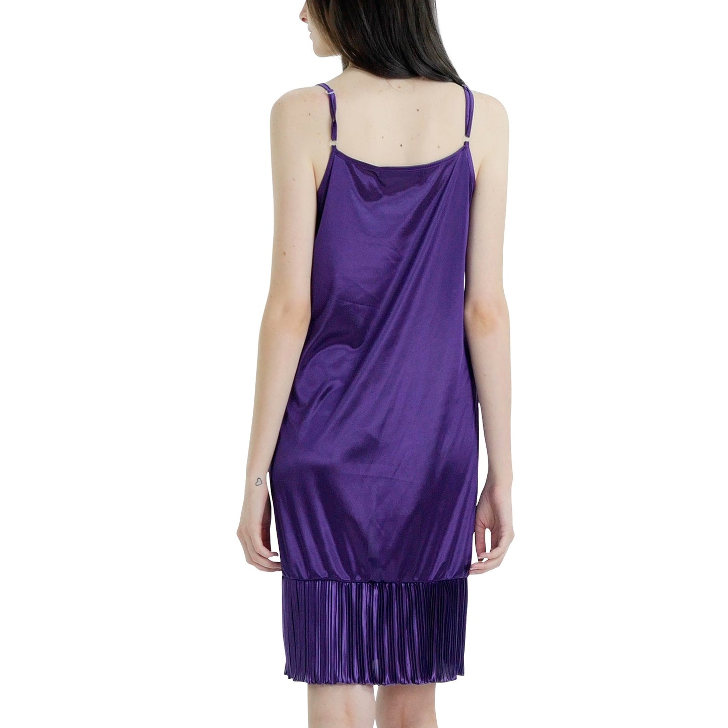 Women Satin Full Slip Lace Trim on Neck with Pleated Bottom - Non Seethrough - Shop Lev