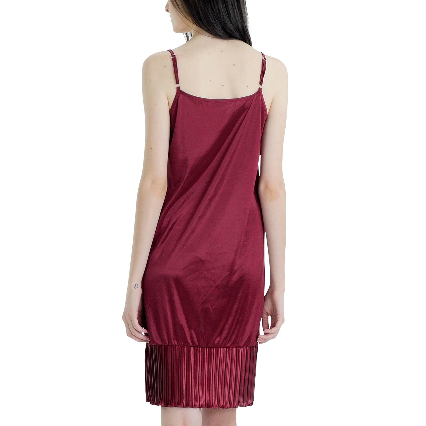 Women Satin Full Slip Lace Trim on Neck with Pleated Bottom - Non Seethrough - Shop Lev