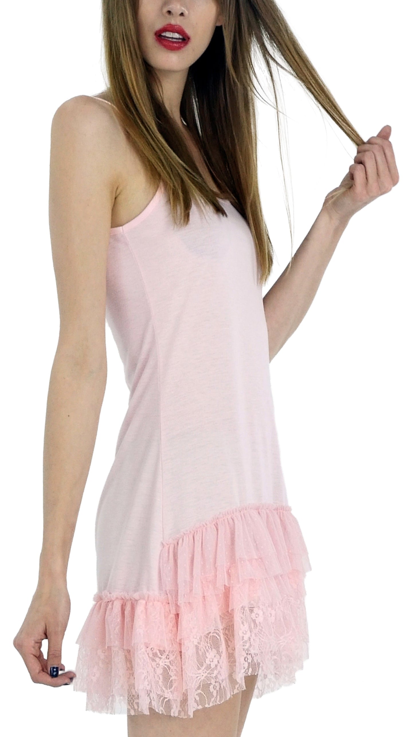 Women Lace Layered Knit Short High-Low Full Slip - Shop Lev