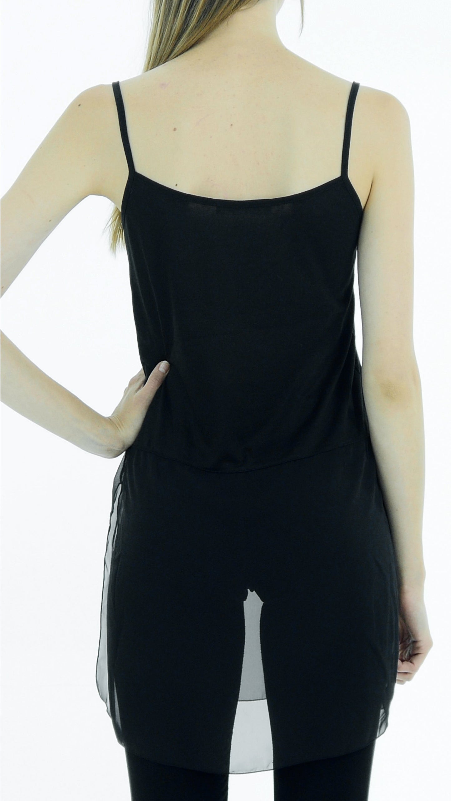 Women's Basic Knit Slip Top with Sheer Bottom and spagehtti Straps - Shop Lev