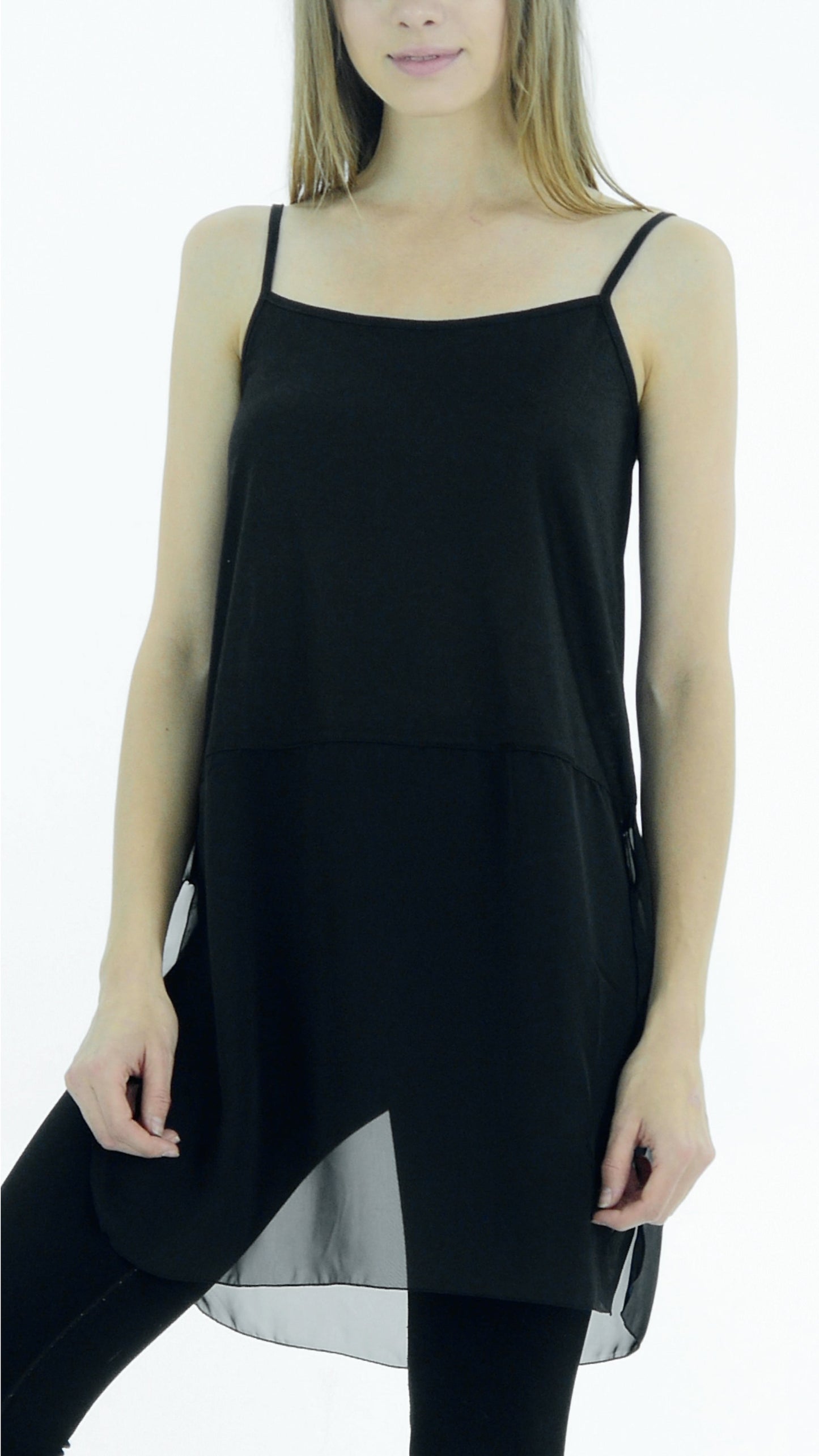 Women's Basic Knit Slip Top with Sheer Bottom and spagehtti Straps - Shop Lev