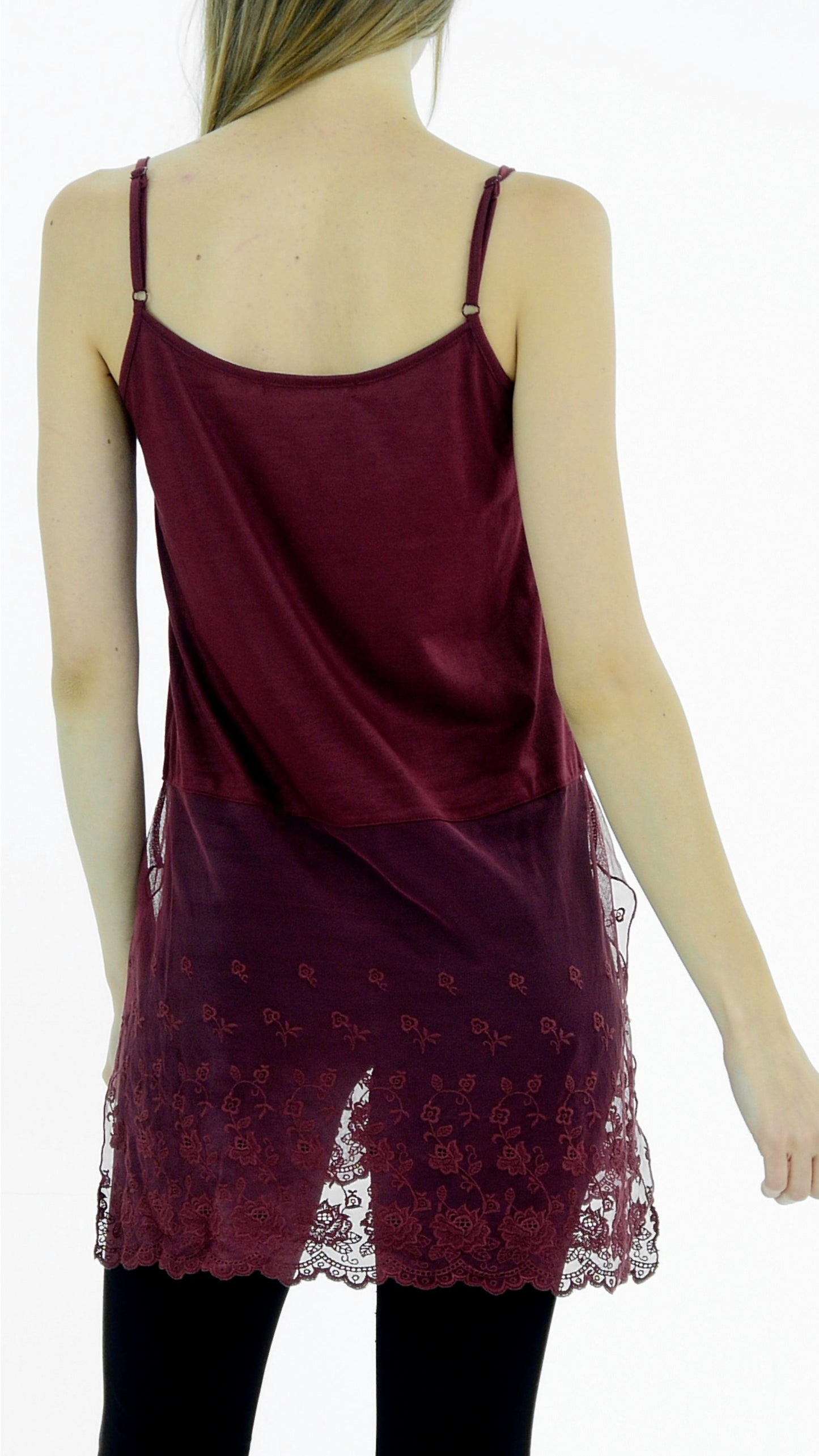 Women's Cotton Top Extender Camisole Layering Top with Lace Sheer Bottom - Shop Lev