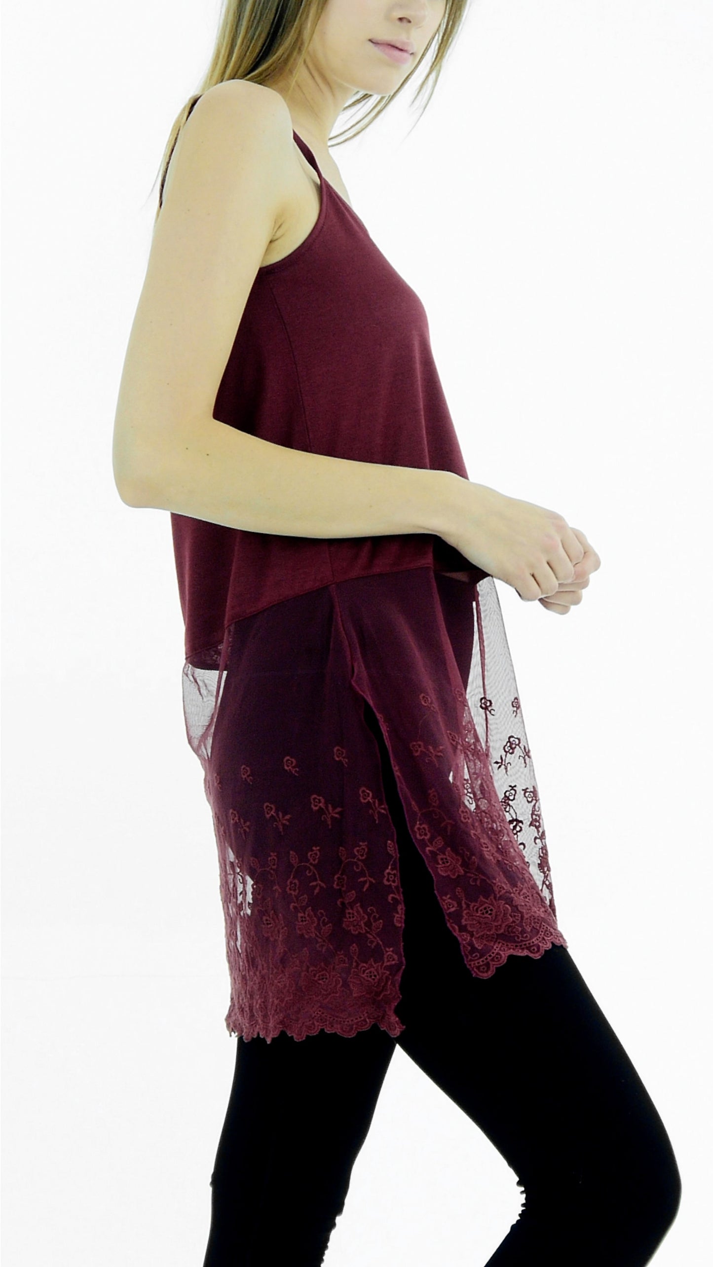 Women's Cotton Top Extender Camisole Layering Top with Lace Sheer Bottom - Shop Lev