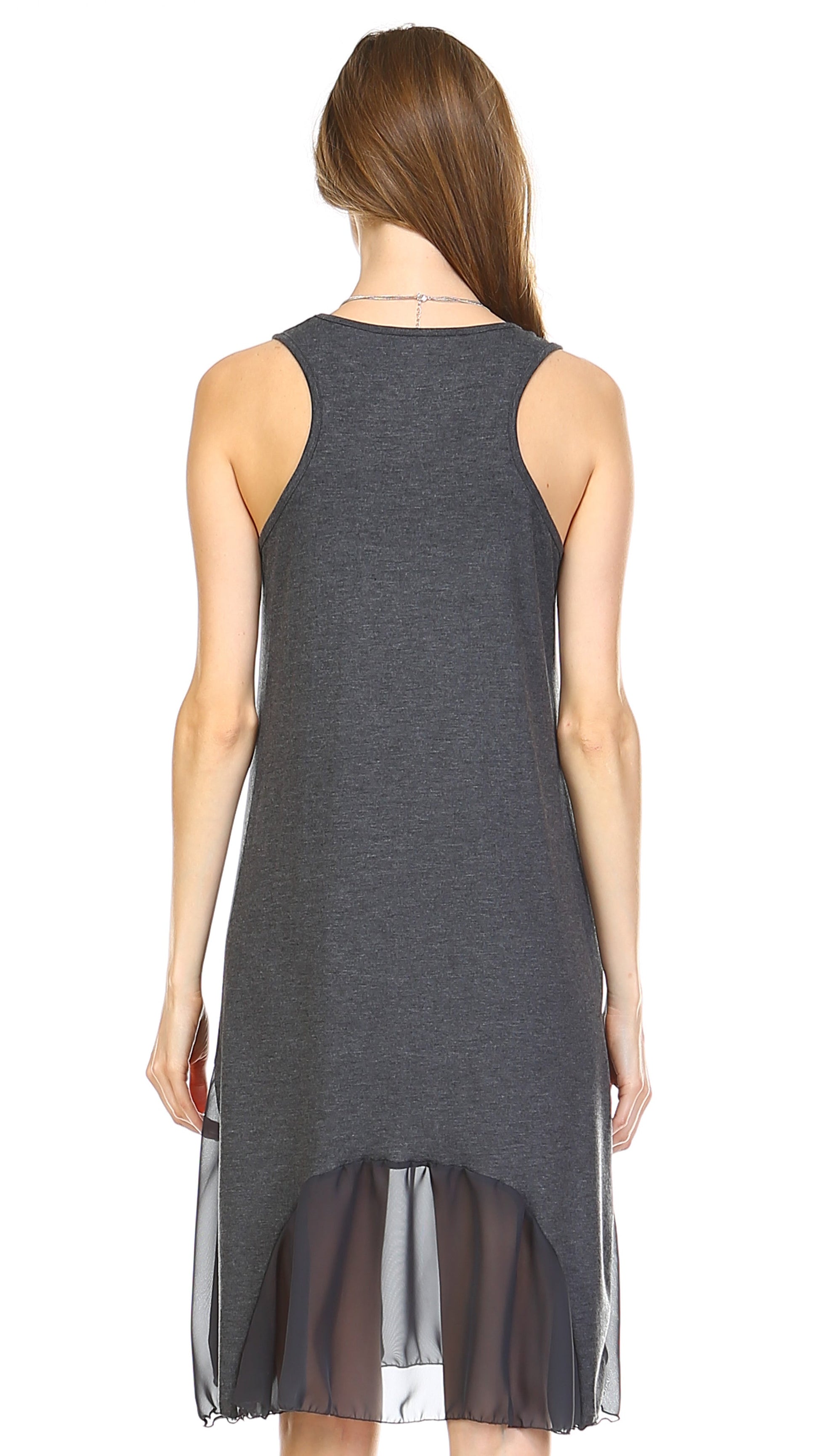 Women's Flare Tank Full Slip Dress with Sheer Scoop Bottom - Shop Lev