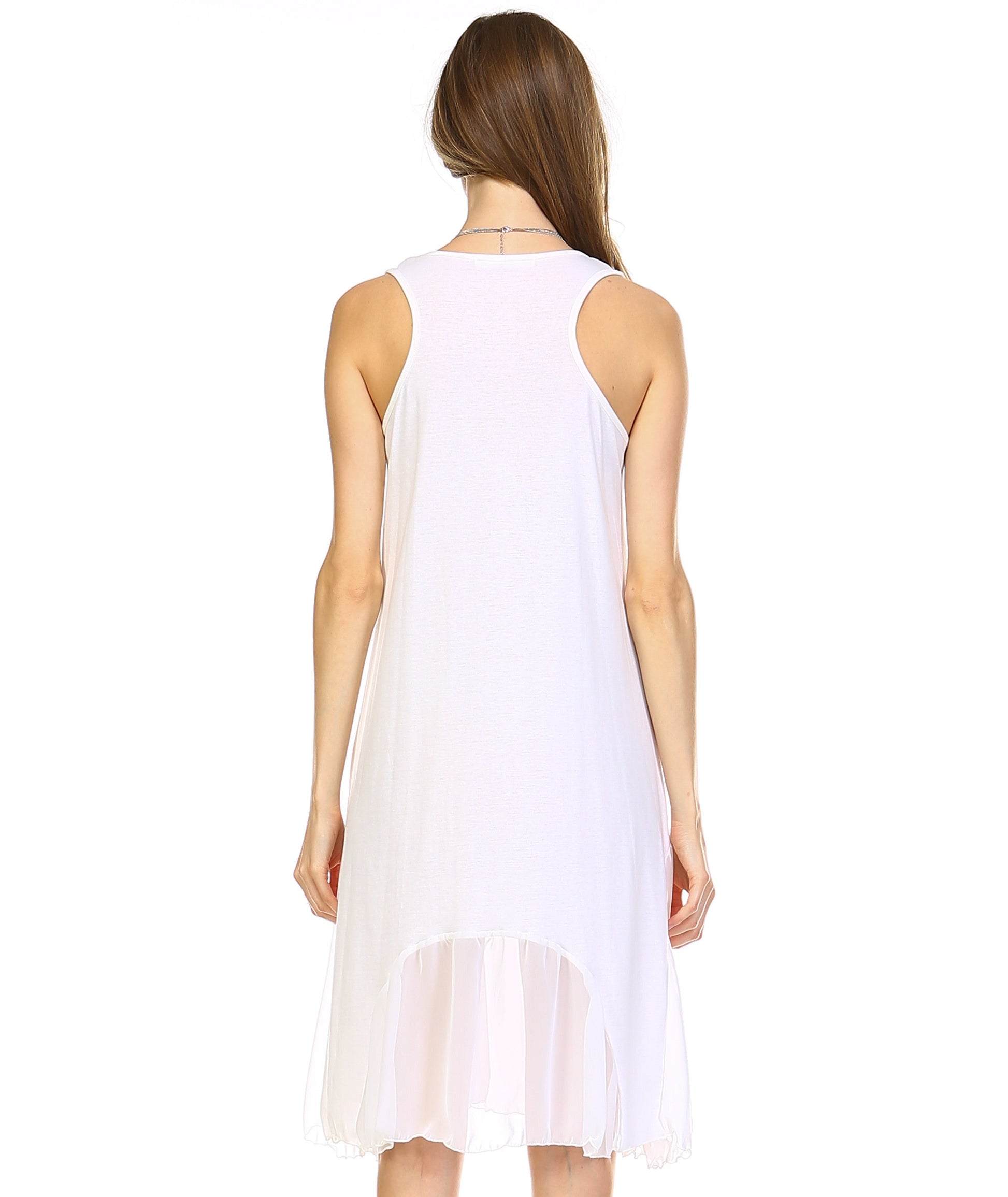 Women's Flare Tank Full Slip Dress with Sheer Scoop Bottom - Shop Lev