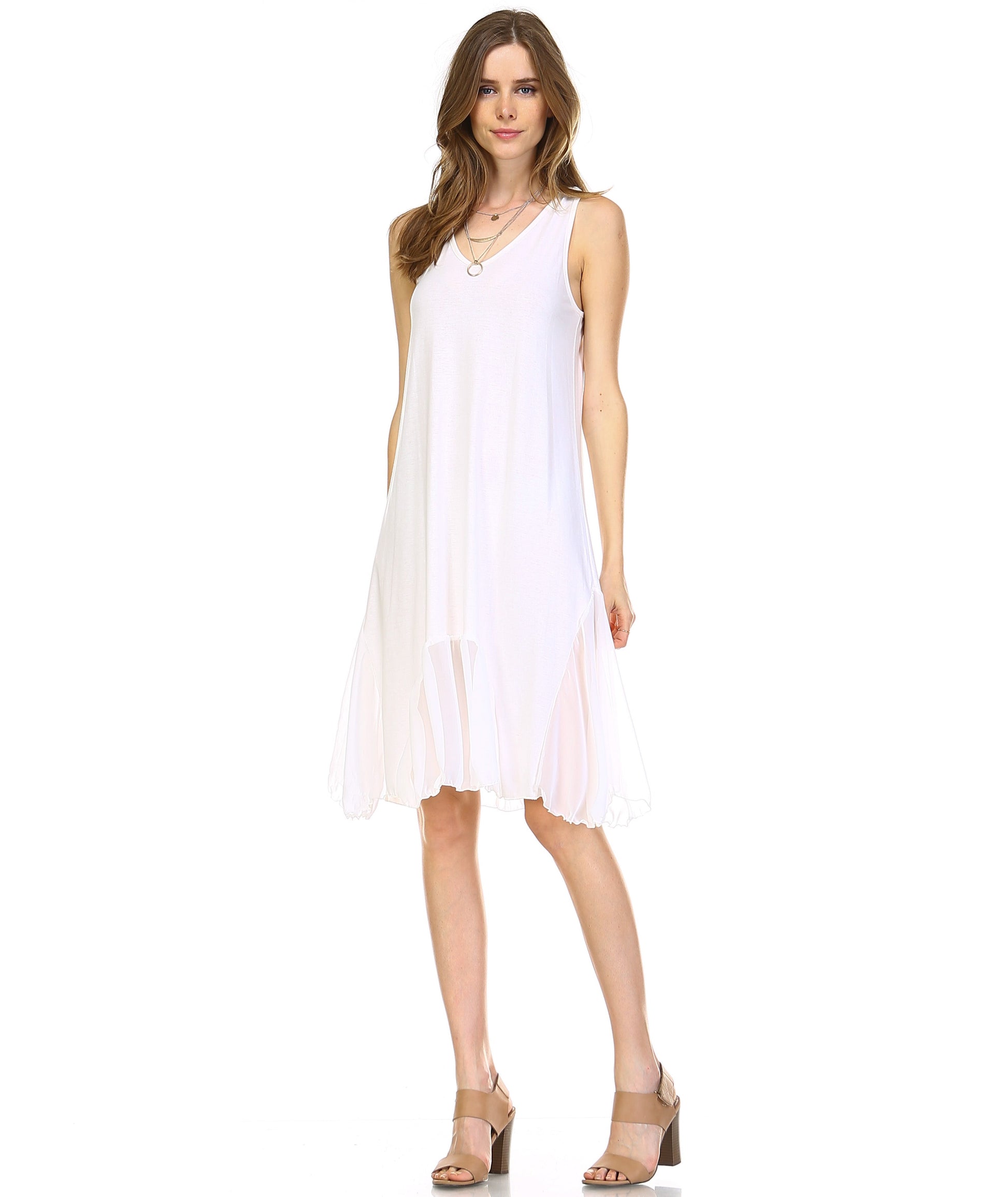 Women's Flare Tank Full Slip Dress with Sheer Scoop Bottom - Shop Lev
