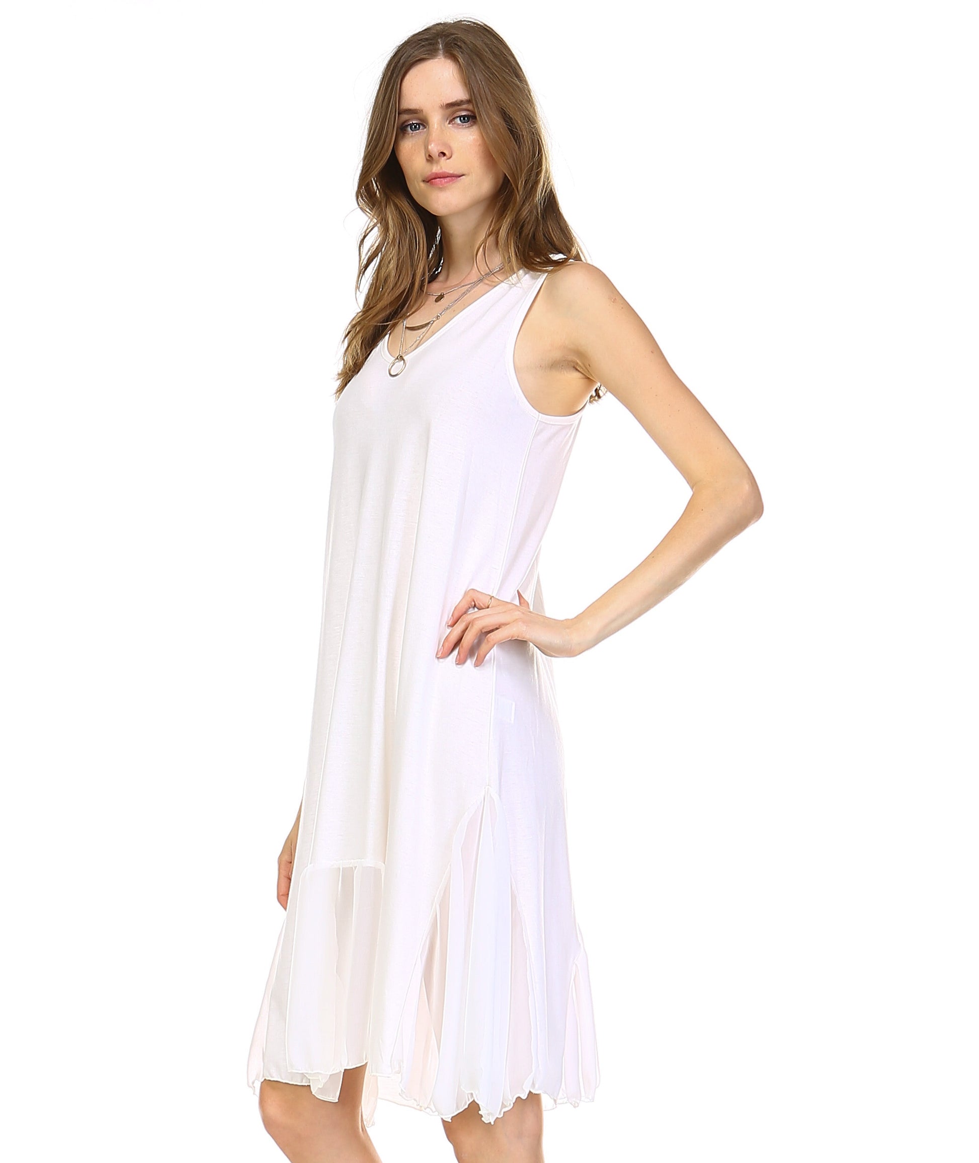 Women's Sleveless Flare Full Slip Dress with Sheer Scoop Bottom Shop Lev Women's Sleveless Flare Full Slip Dress with Sheer Scoop Bottom Shop Lev