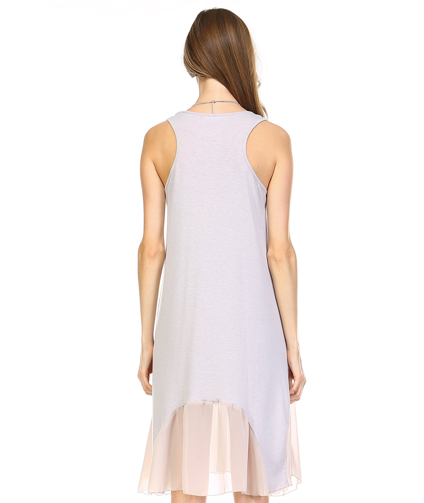 Women's Flare Tank Full Slip Dress with Sheer Scoop Bottom - Shop Lev
