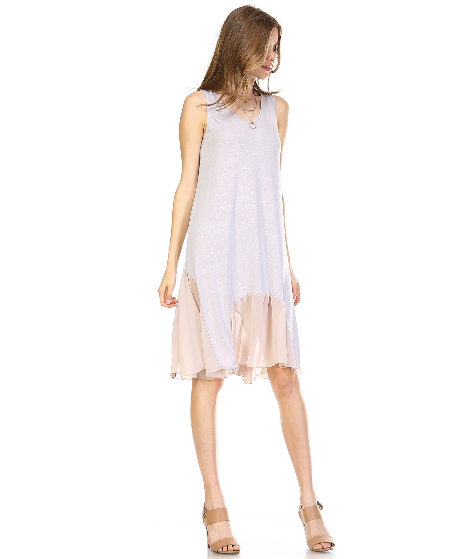 Women's Flare Tank Full Slip Dress with Sheer Scoop Bottom - Shop Lev