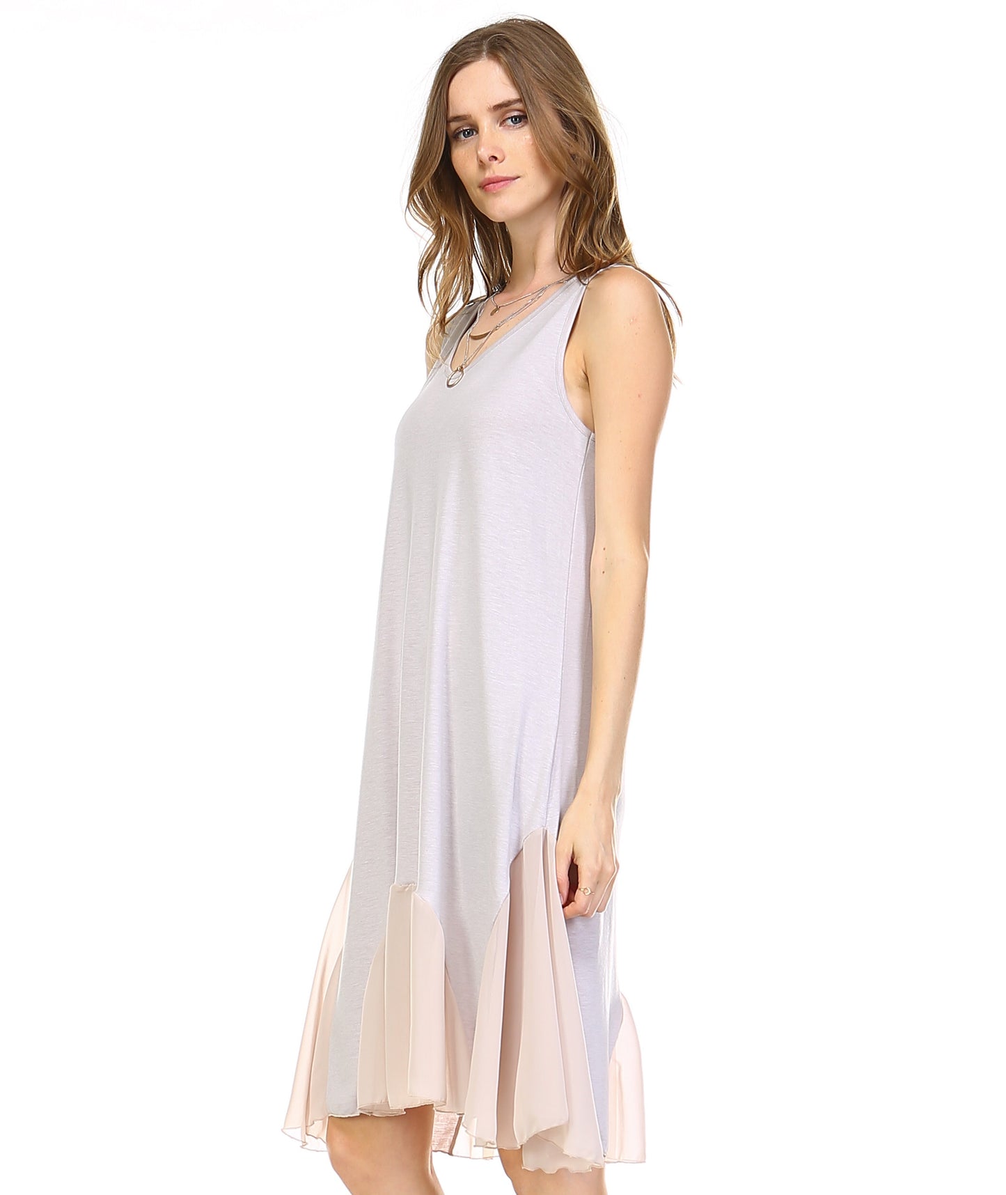 Women's Flare Tank Full Slip Dress with Sheer Scoop Bottom - Shop Lev