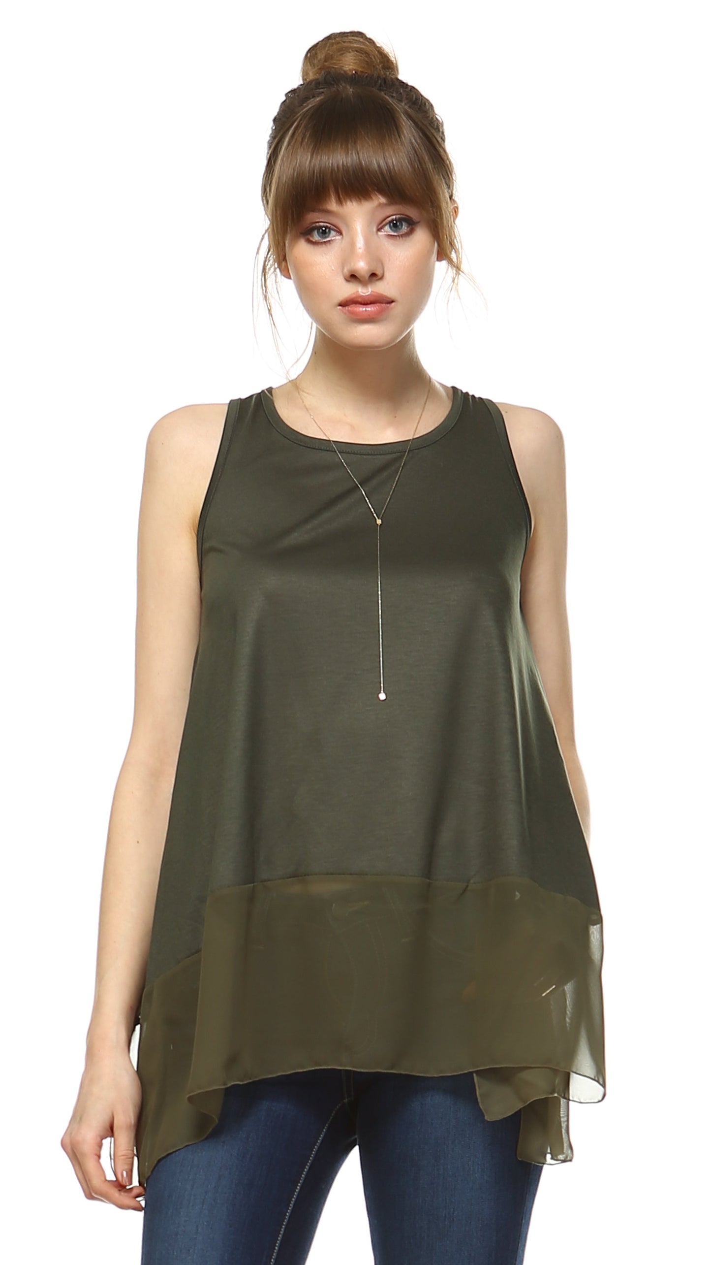 Women's Basic Tank Top Slip with Sheer Chiffon Trim Bottom - Shop Lev