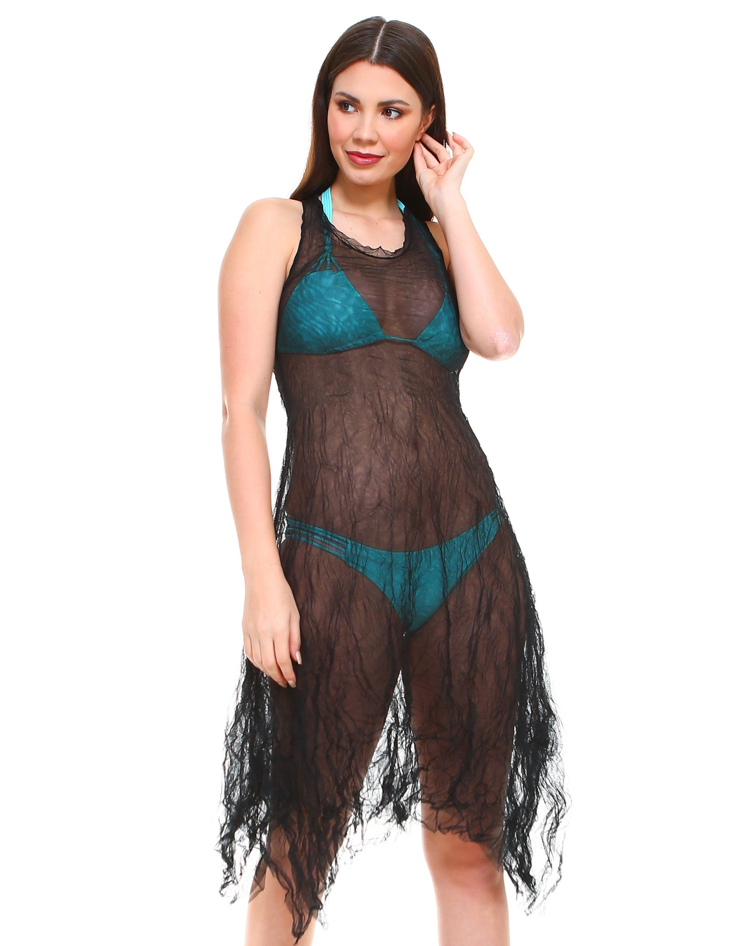 Women's Sleeveless Long Double Layer Crinkled Mesh Dress - Shop Lev