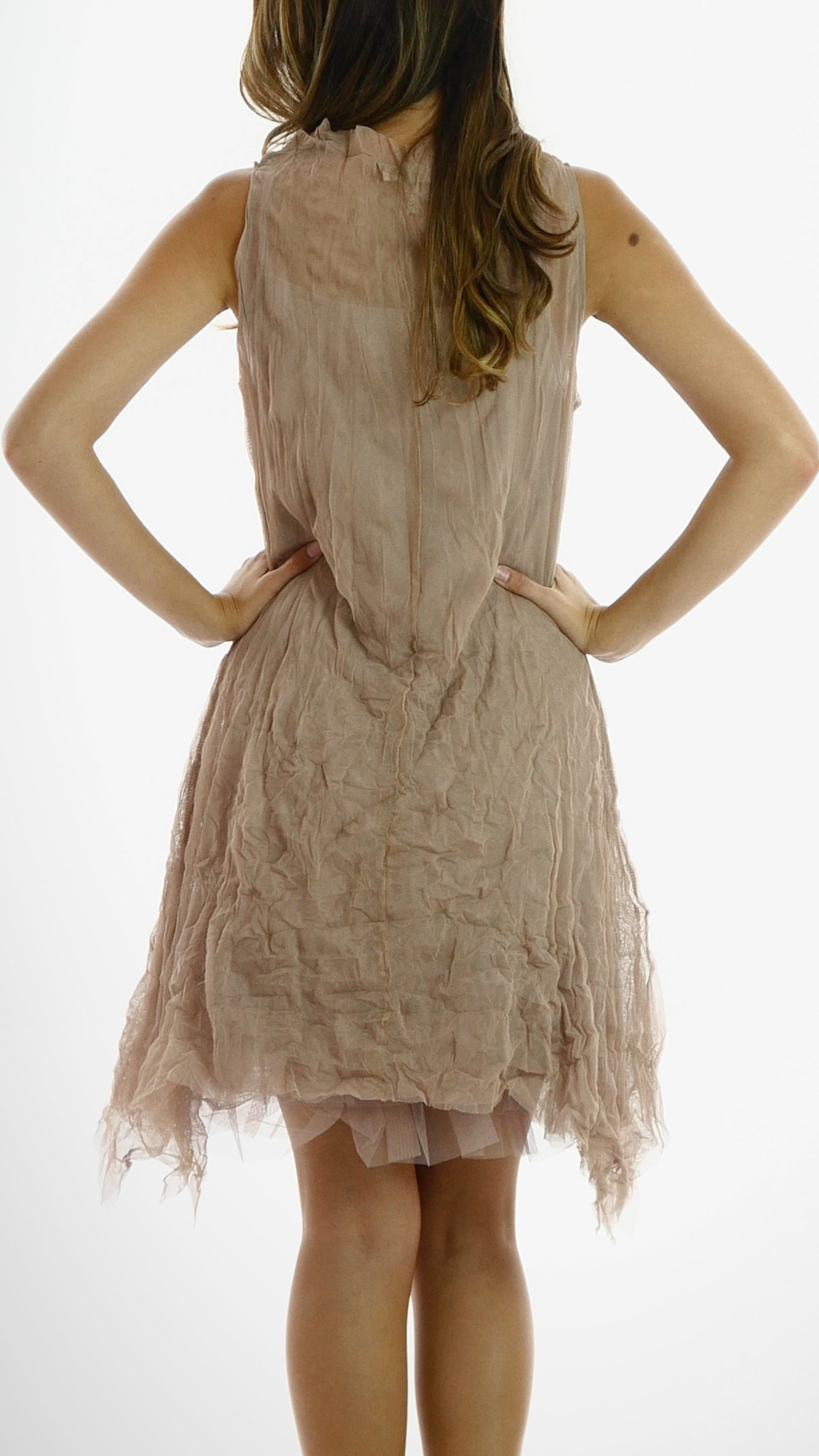 Women's Sleeveless Double Layer Crinkled Mesh Midi Dress - Shop Lev